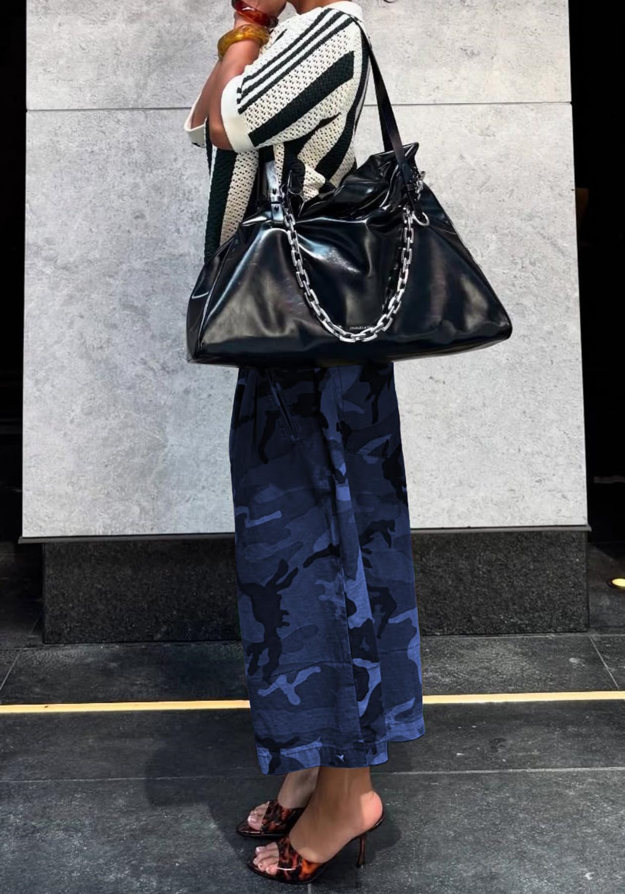 Unybwonn Women Baggy Cargo Jeans Camo Army Fatigue Wide Leg Harem Cropped Denim Pants Plus Size Camouflage Jean Trousers