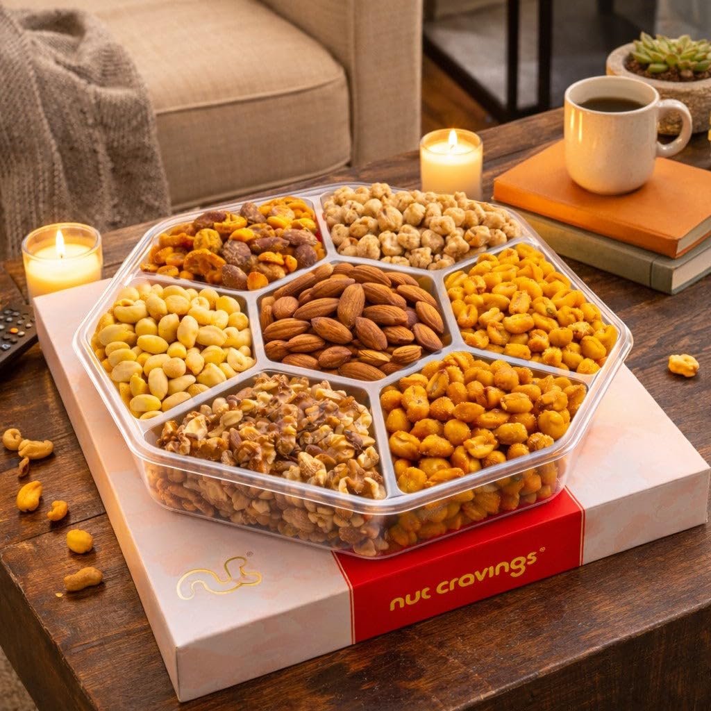 NUT CRAVINGS - Fathers Day Treats, Gift For Dad, Mixed Nuts Heart Shaped Gift Basket, Love in A Box (6 Assortments, 2 LB) Romantic Food Arrangement, Healthy Snack Care Package, Food Assortments