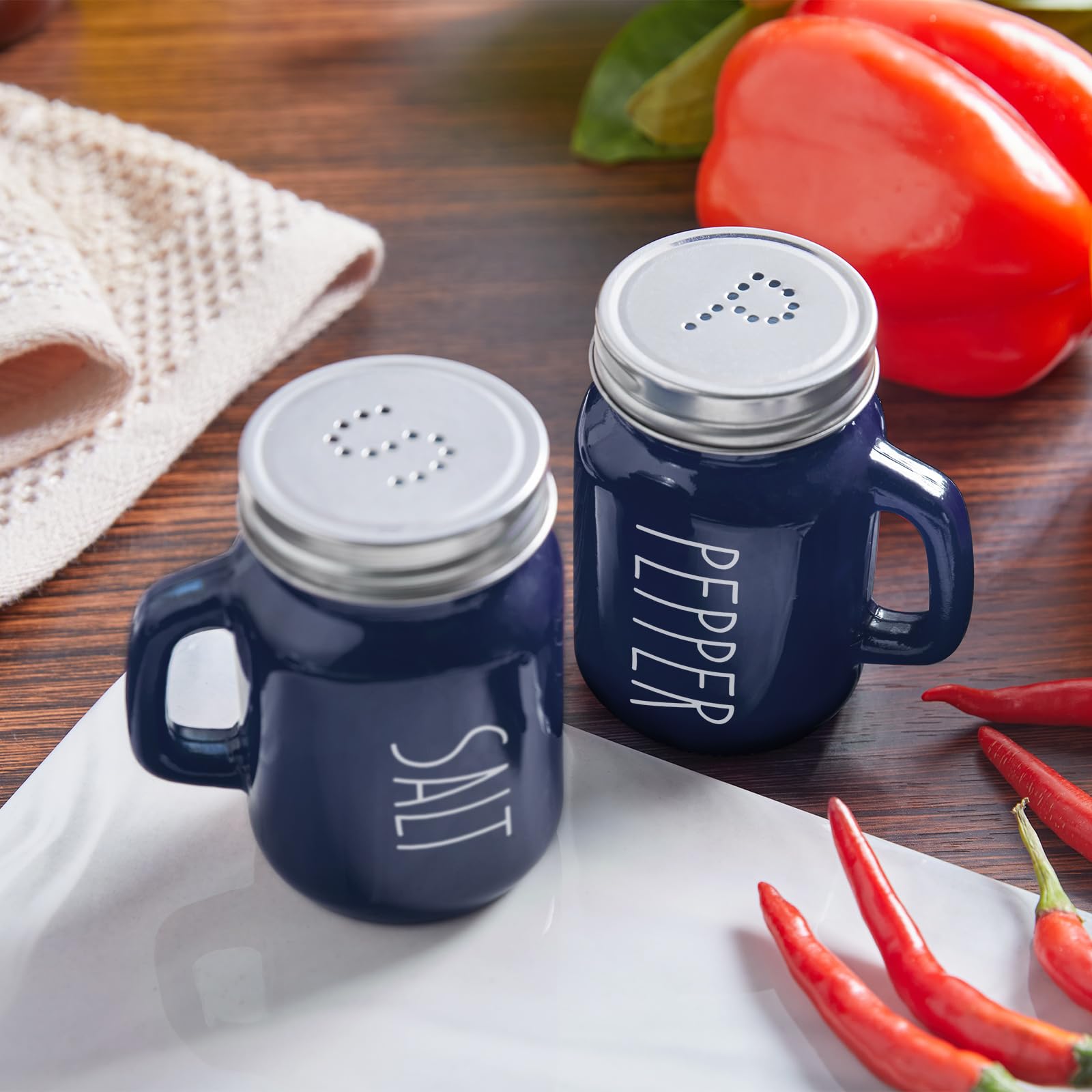 Red Salt and Pepper Shakers Set, ZOSUJO 4 oz Cute Modern Glass Christmas Red Shaker Sets with Stainless Steel Lids, Red Kitchen Decor and Accessories for Home Restaurants Weddings