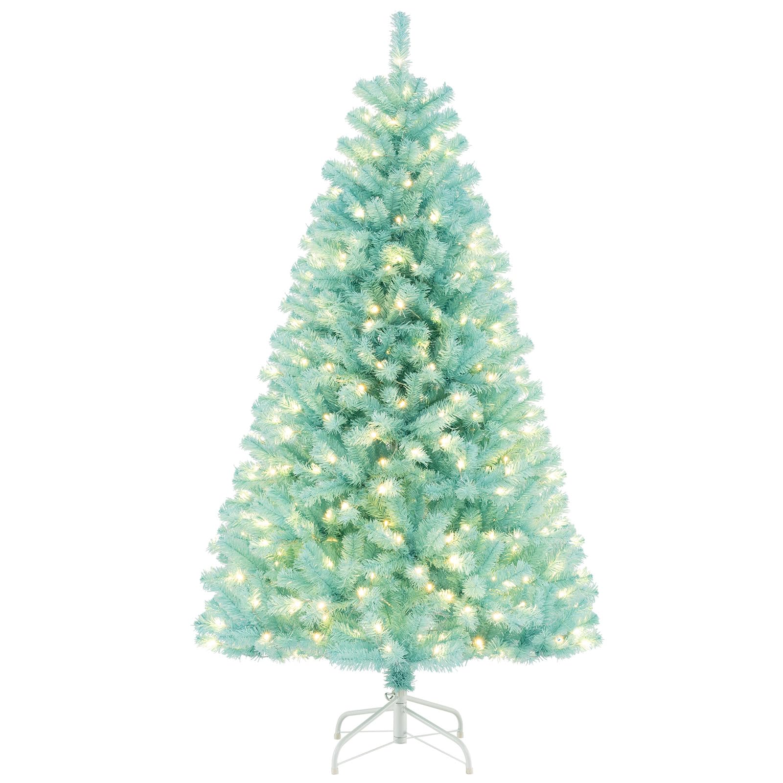 Goplus 7FT Pre-Lit Artificial Christmas Tree Auto-Spread/Close up Branches 11 Flash Modes with Multicolored 400 LED Lights & Metal Stand