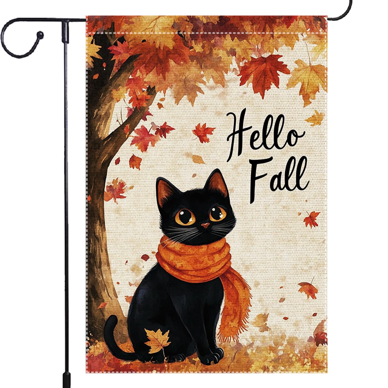 Hello Fall Garden Flag Cat Garden Flags 12x18 Inch Double Sided Vertical Autumn Farmhouse Home Decor Yard Lawn Outdoor Decorations