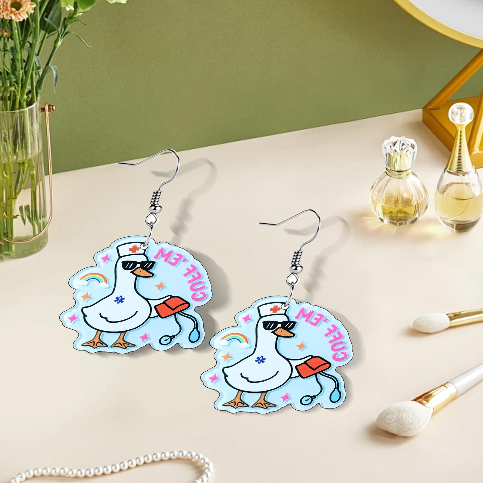 Funny Dog Sunflower Paw Print Earrings for Women - Unique & Quirky Funky Acrylic Dangle Earrings, Cute & Silly Novelty Design, Wacky & Crazy Earrings for Fun Lovers