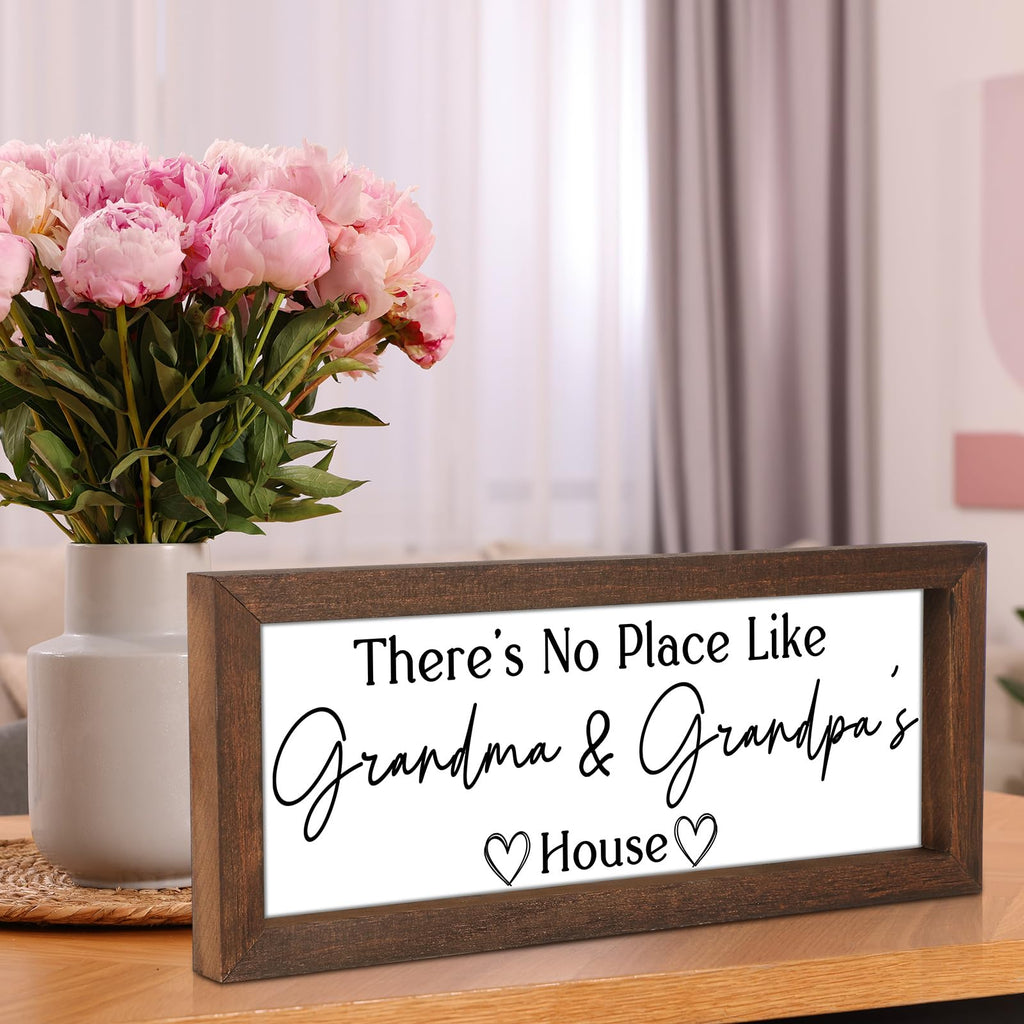 Yousoontic Grandparents Gift from Grandkids There's No Place Like Grandma & Grandpa's House Wooden Sign Farmhouse Home Decor for Birthday Christmas Thanksgiving Gift(Dark Brown,11.8 Inch)