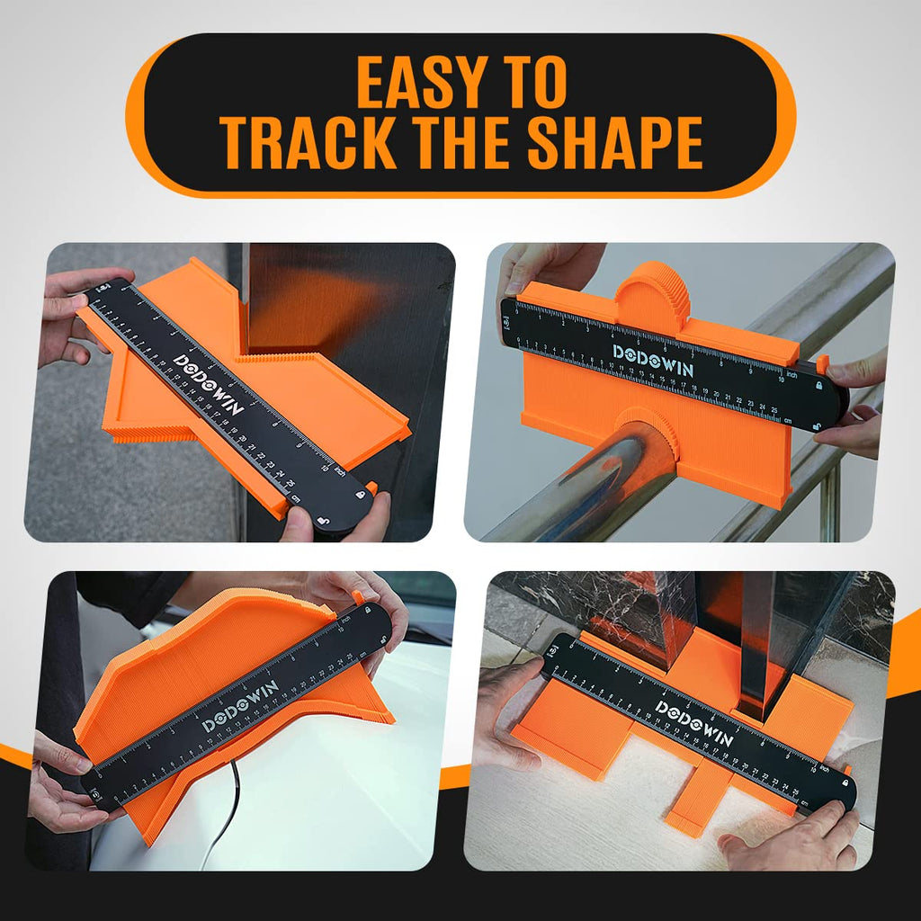 DODOWIN 10+5 Inch Contour Gauge with Lock, Dual Size Profile Duplicator Tool for Flooring, Tile, Woodworking & Irregular Shapes, Shape Outline Gauge, Father’s Day Gifts for Dad Men Husband