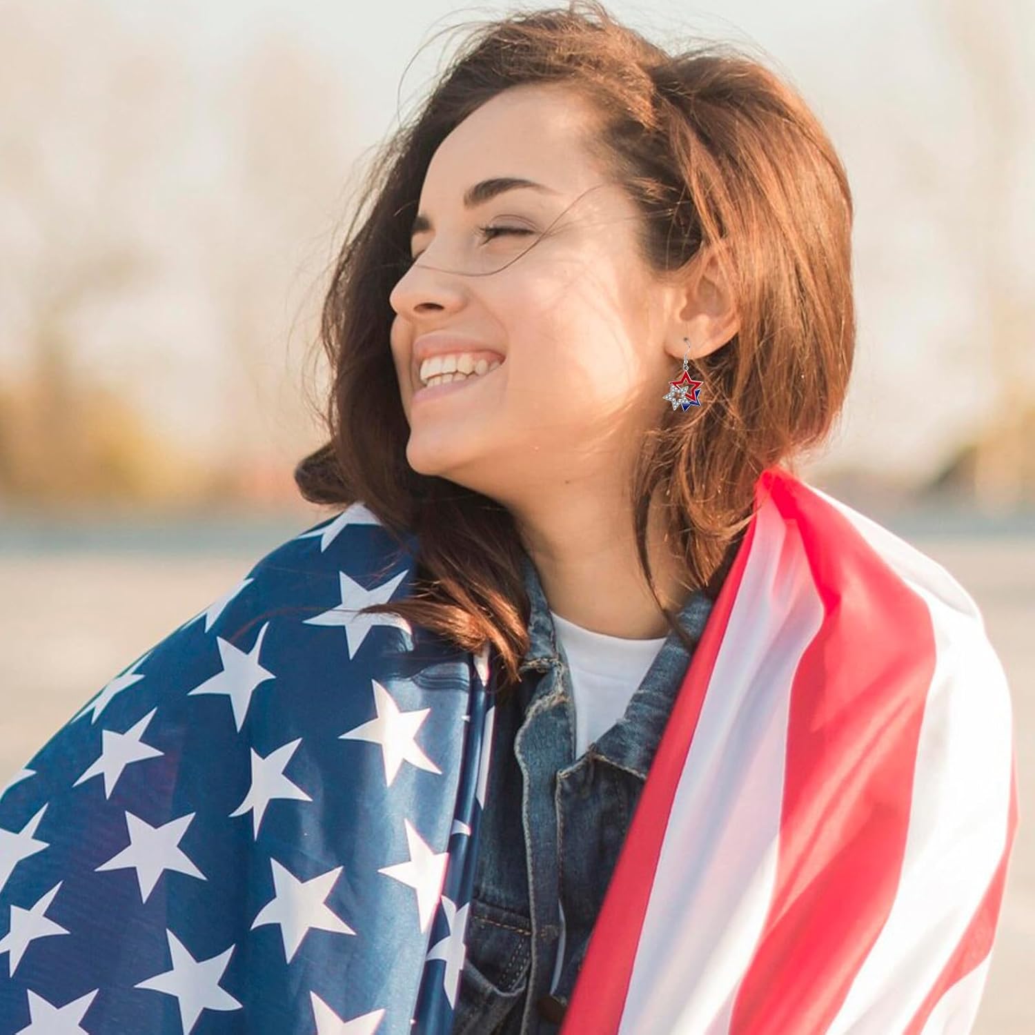 July 4th Independence Day Earrings American Flag Five-pointed Star Earrings Dangle Earrings for Women Independence Day Gifts