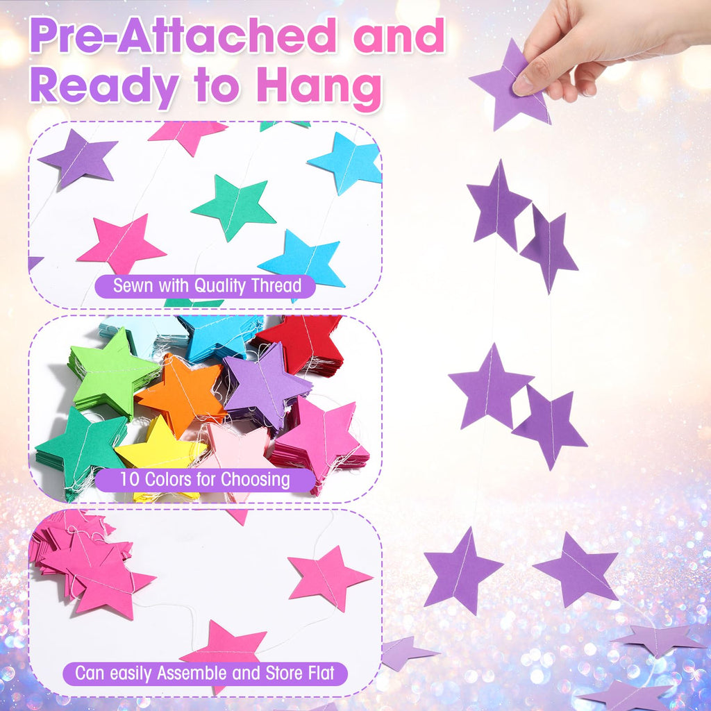 Patelai Glitter Star Garland Banner 2026 Graduation Decor 130 Feet Star Hanging Banner Twinkle Backdrop for Party Birthday Classroom Wedding Supplies(Gold)