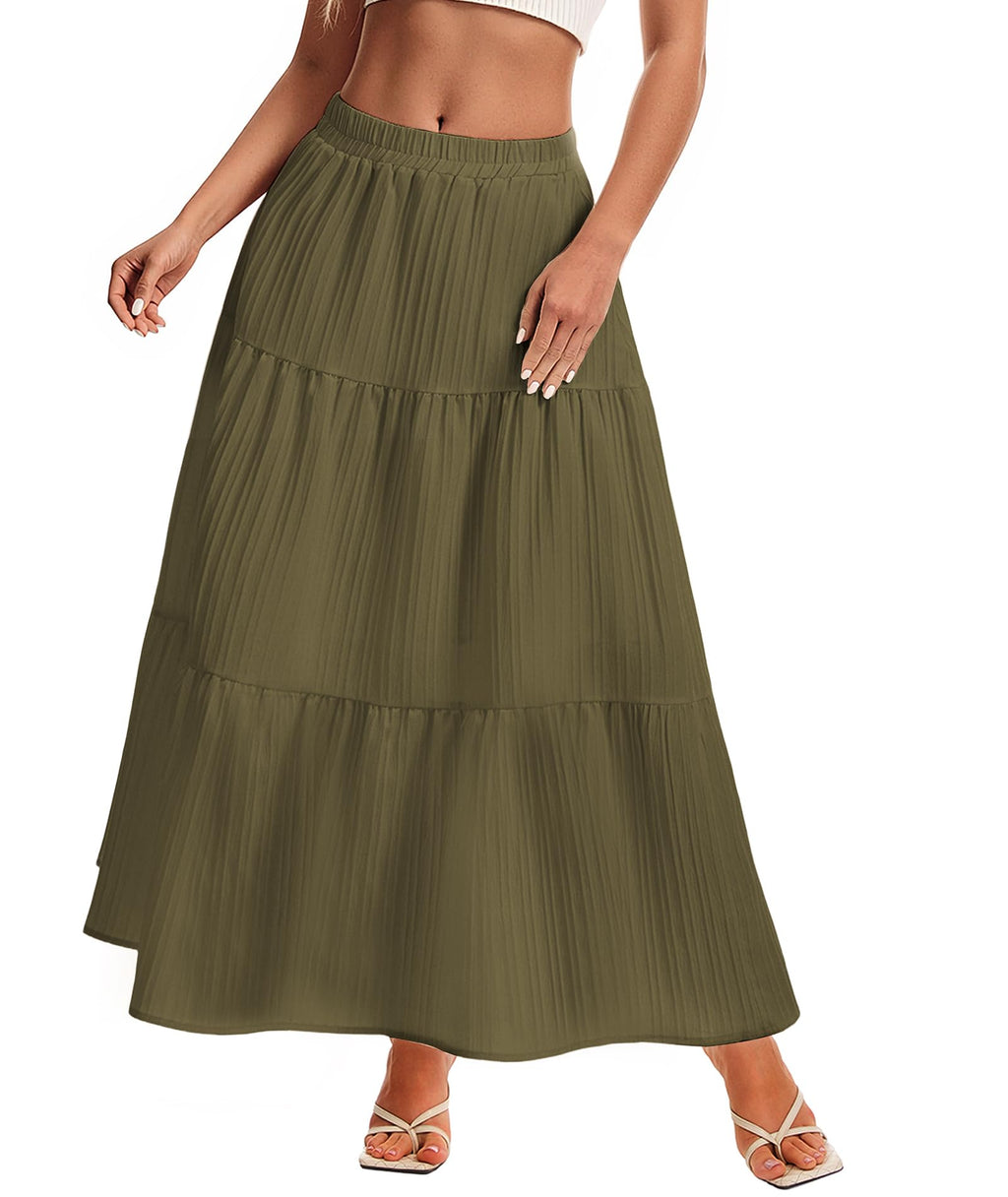 Womens Maxi Skirt Boho Long Flowy Skirts Trendy Summer 2026 Tiered Ruffle Skirt A Line Casual Beach Vacation Dress