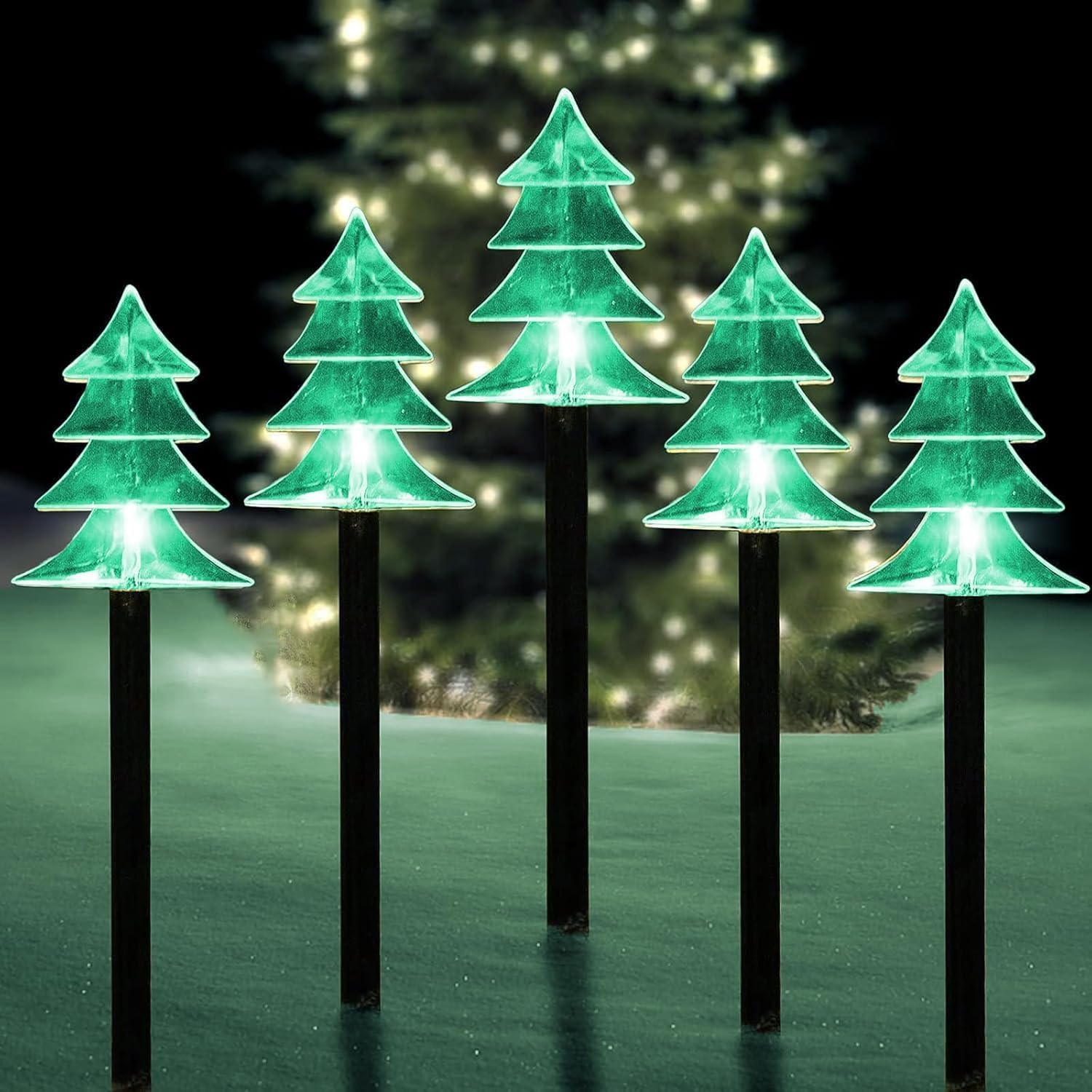 Outdoor Christmas Decorations, Solar Christmas Pathway Lights, Set of 5 Waterproof Landscape LED Lights for Yard Lawn Patio Walkway Decor