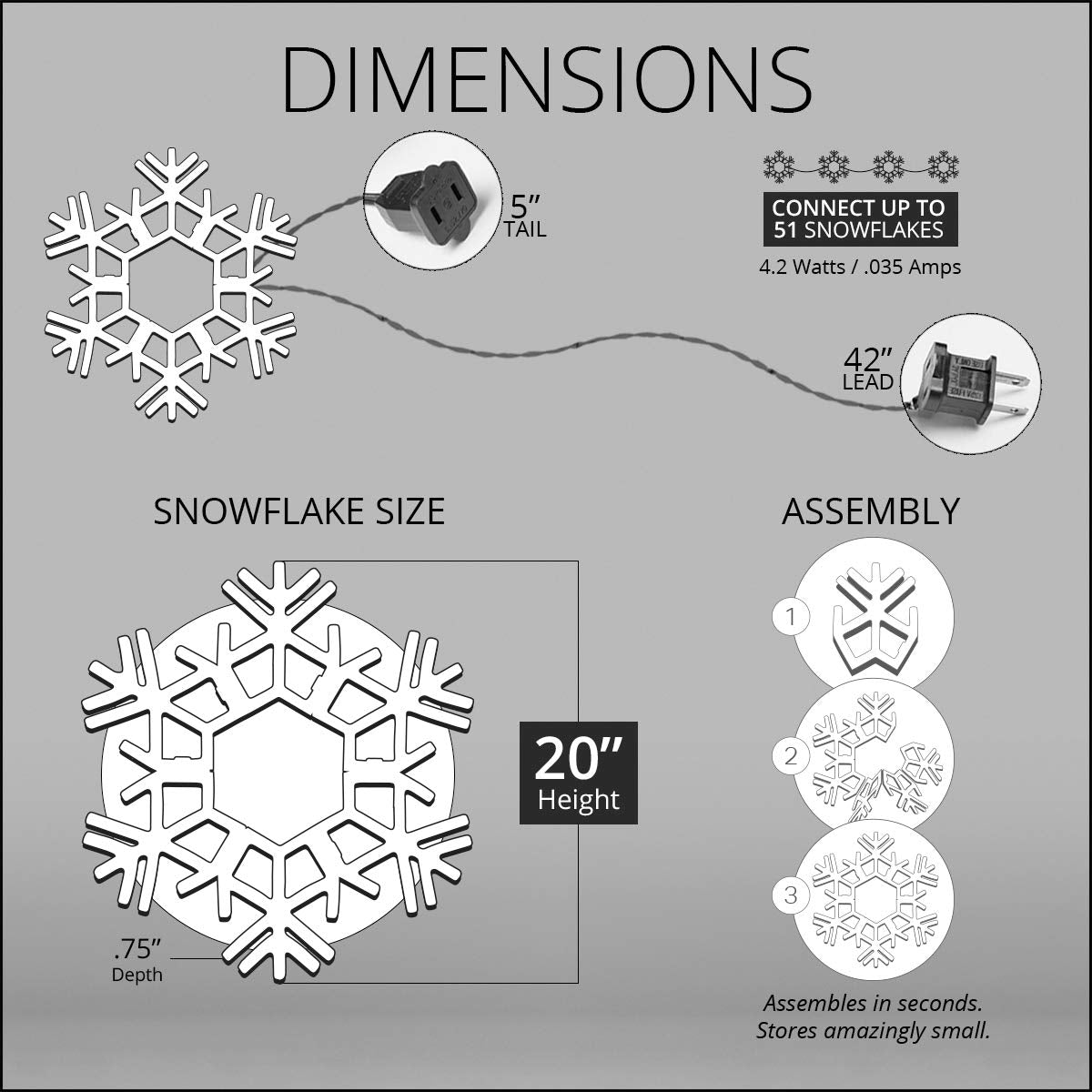 Kringle Traditions Christmas Snowflake Lights Outdoor, 105 LED 36" Folding Warm White Snowflake Hanging Light, Weather-Resistant Christmas Decoration for Yard, Window, Porch, or Eave