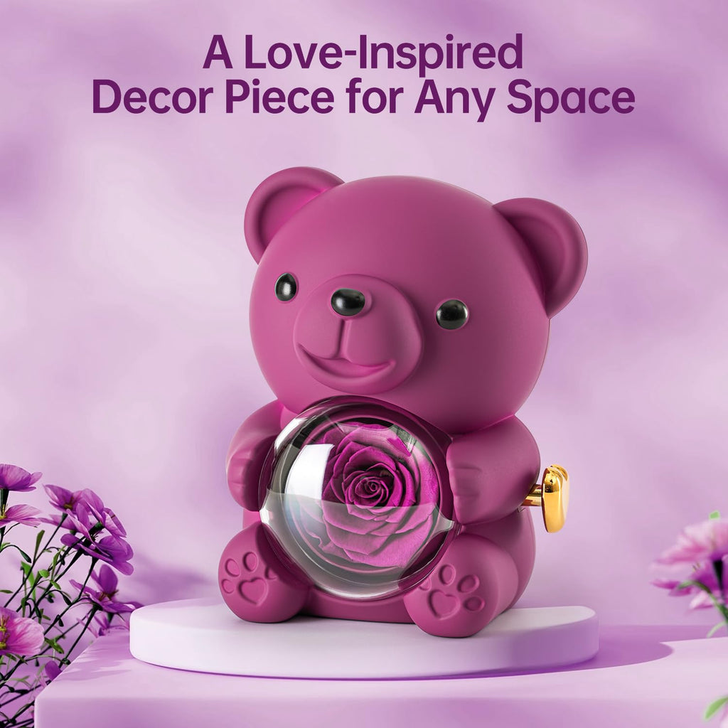 Cute Teddy Bear with Preserved Rose - A Real Rose Flower in Bear with Elegant Gift Box - Romantic Gift for Her in Mother's Day, Weddings, Anniversaries, and Bridal Showers (Red)