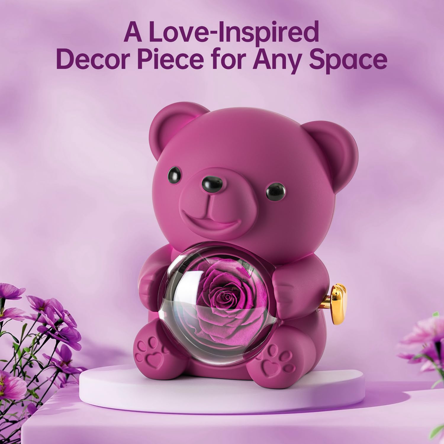 Cute Teddy Bear with Preserved Rose - A Real Rose Flower in Bear with Elegant Gift Box - Romantic Gift for Her in Mother's Day, Weddings, Anniversaries, and Bridal Showers (Red)