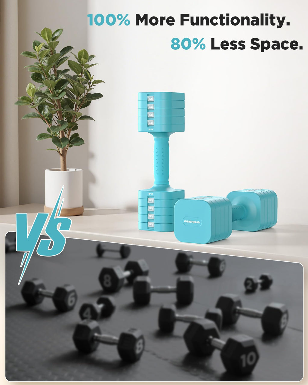 FEIERDUN DB3 5-in-1 Adjustable Dumbbell Set, 6LB/10LB Pair Adjustable Weights for Women at Home, Dual Locking Stable Hand Weights with TPU Soft Handle, Home Gym, Rehab, Pilates, Yoga, Strength Training