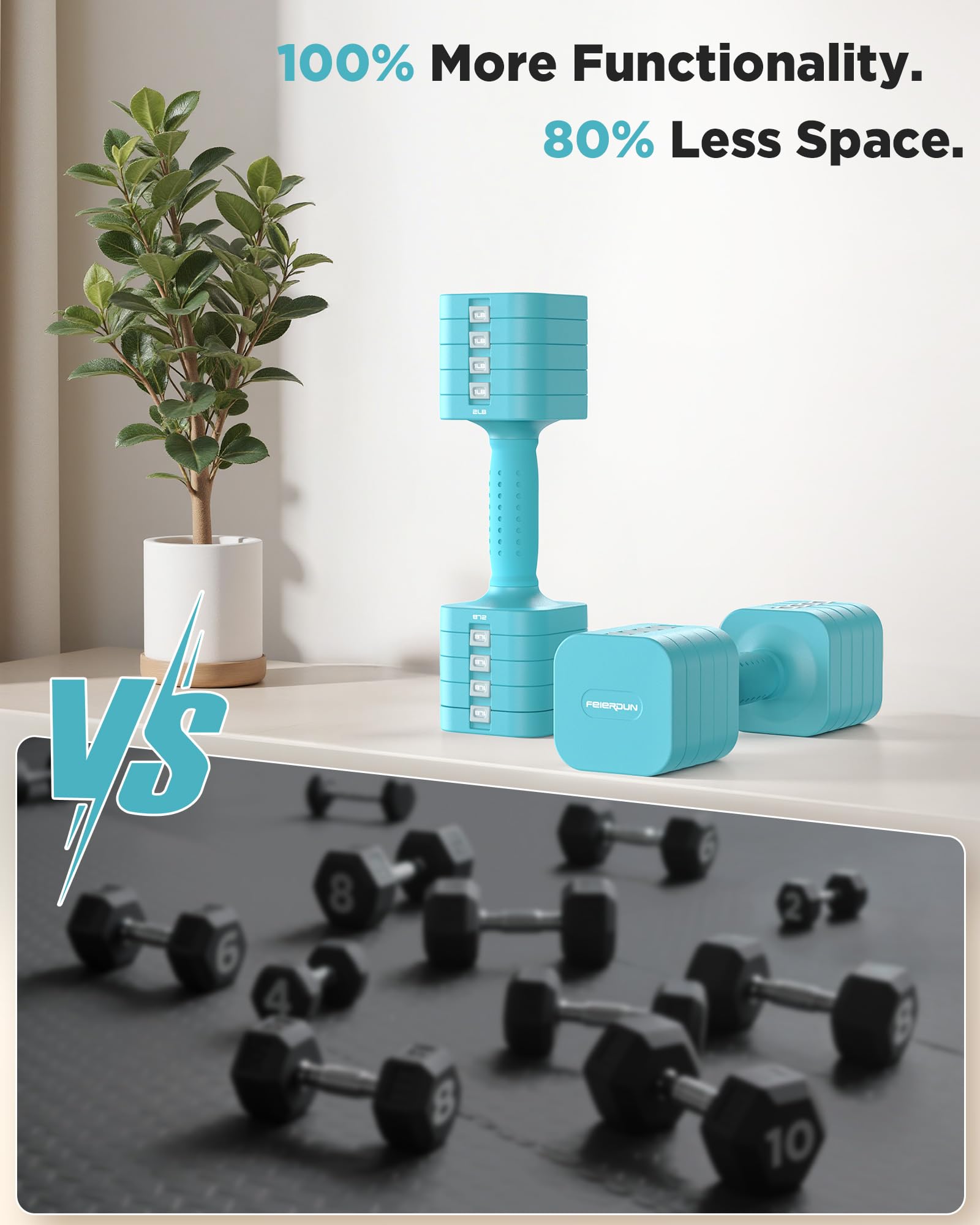 FEIERDUN DB3 5-in-1 Adjustable Dumbbell Set, 6LB/10LB Pair Adjustable Weights for Women at Home, Dual Locking Stable Hand Weights with TPU Soft Handle, Home Gym, Rehab, Pilates, Yoga, Strength Training