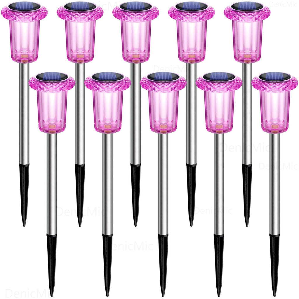 DenicMic Solar Lights Outdoor 10 Pack Waterproof 6000K Cold White LED Stainless Steel Stake Outside Lights for Yard Pathway Garden Driveway Walkway Landscape Path Lighting