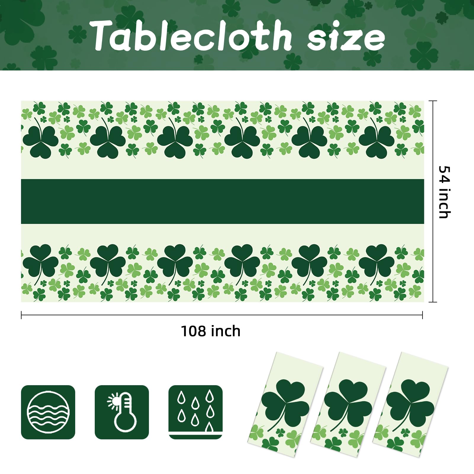 Childom 3 Pack St Patricks Day Decorations,St Patricks Day Table Cloths for Rectangle Tables,54" x 108" Disposable Plastic Tablecloths for St. Patrick's Day,Home,Kitchen,Picnic,Parties,Spring Decors