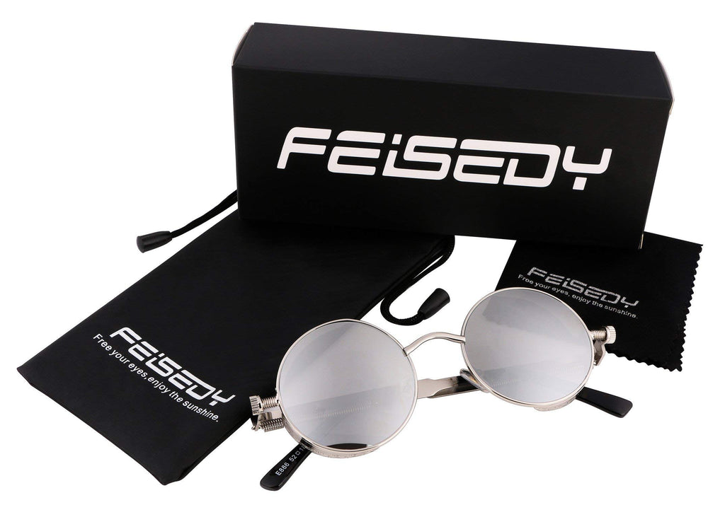 FEISEDY Retro Gothic Steampunk Sunglasses Round Metal Frame Punk Circle Inspired Shade Men B1857
