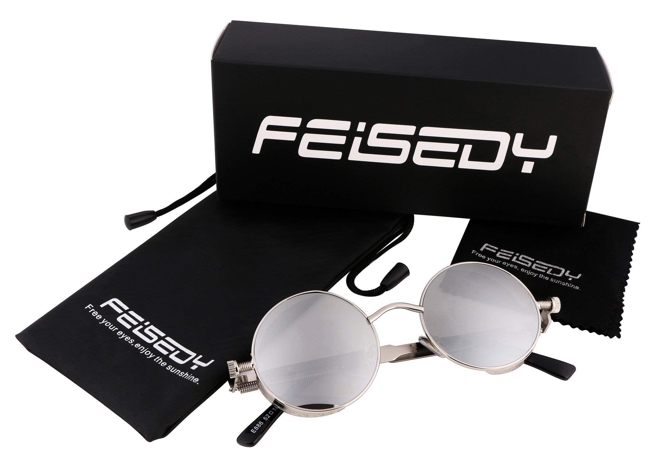 FEISEDY Retro Gothic Steampunk Sunglasses Round Metal Frame Punk Circle Inspired Shade Men B1857