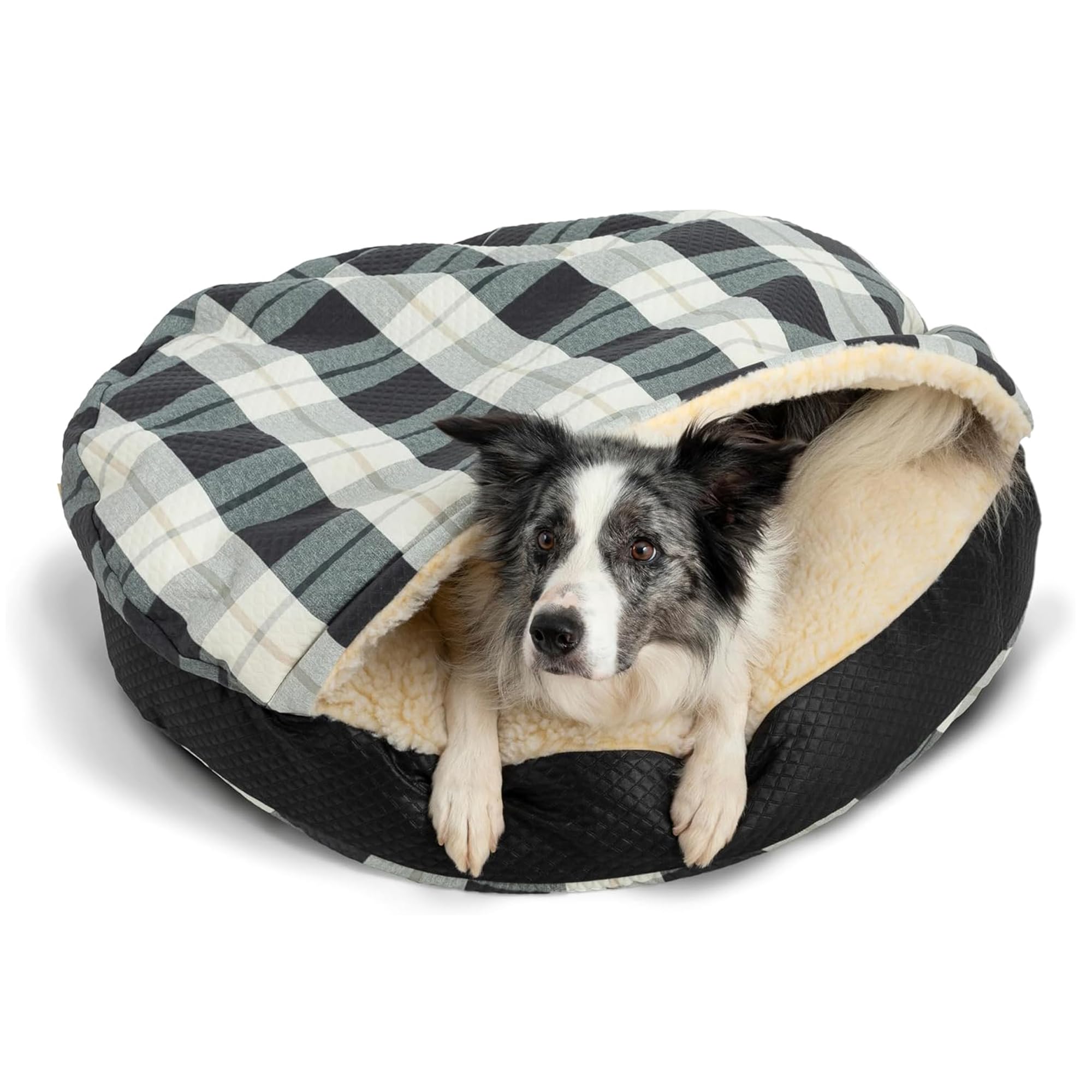 Snoozer Cozy Cave Dog Bed - Indoor Dog Bed with Cover Cave, Covered Calming Burrow for Small Sized Pets with Blanket Attached, Enclosed, Removable Washable Cover - Small, Navy