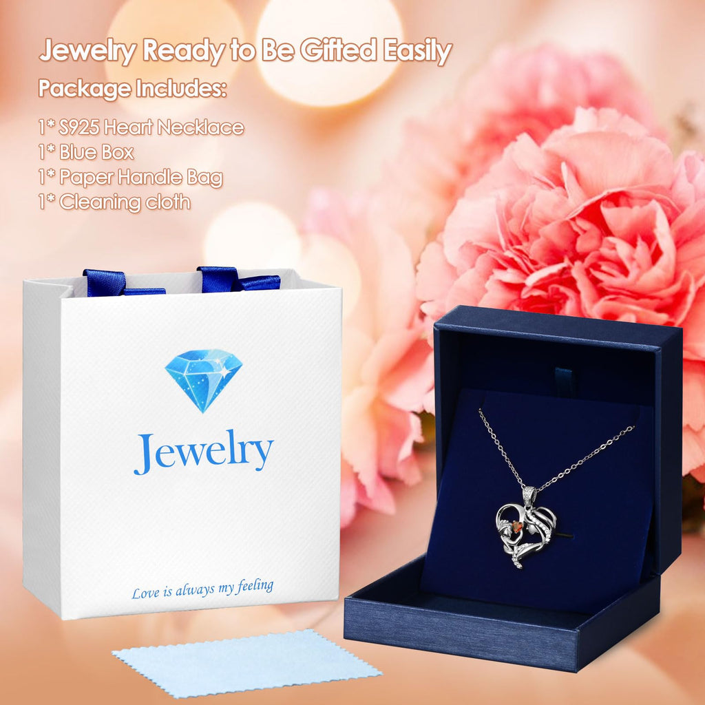 Mothers Day Gifts for Mom Wife Her Grandma, S925 Sterling Silver Birthstone Necklaces Jewelry for Women, Mother's Day Love Heart Pendant Necklace for Anniversary Birthday Christmas Day