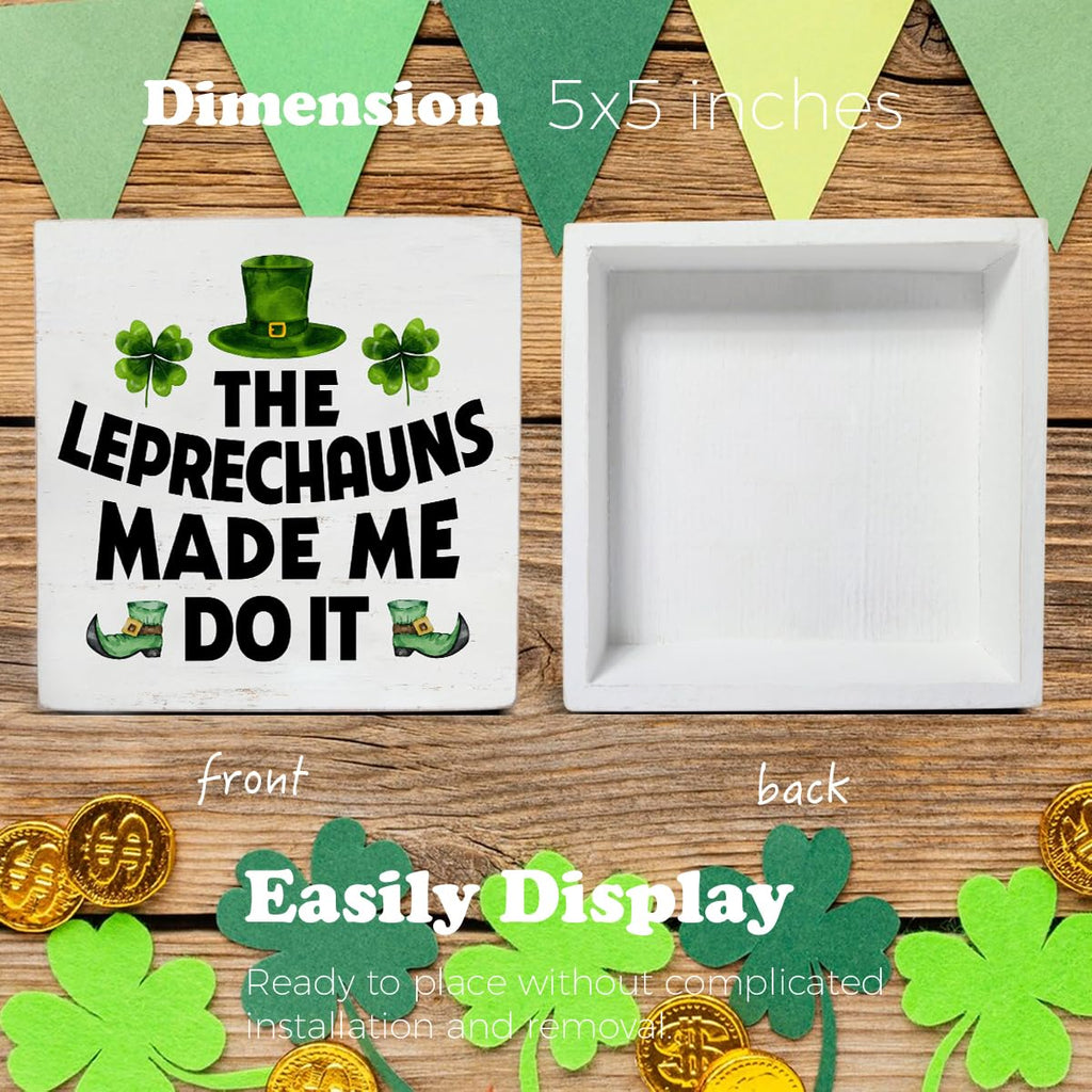 Dumyum St. Patrick's Day Decorative Sign, Wooden, 5 Inches x 5 Inches, Green, Rustic, Tabletop or Wall Mount