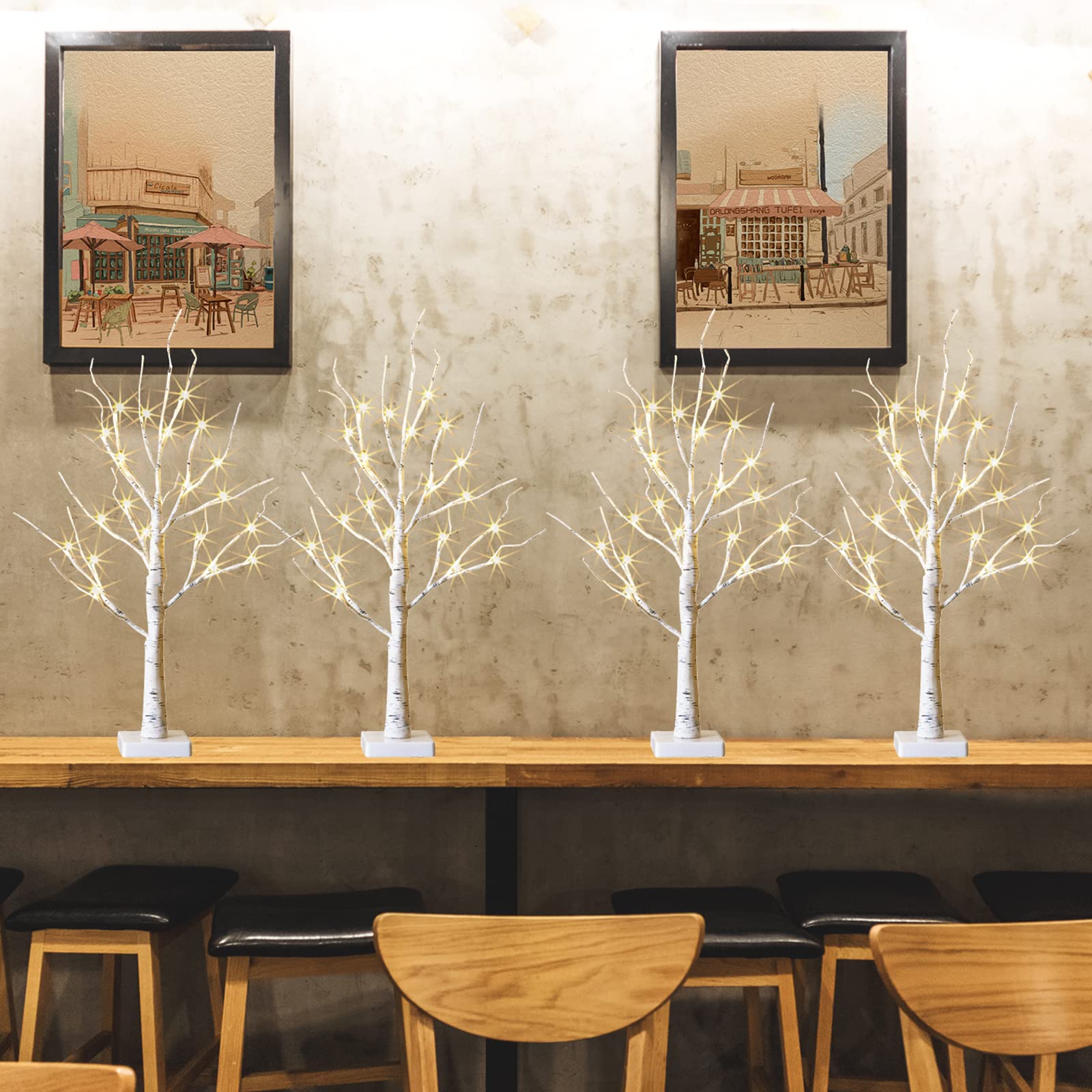 PEIDUO Home Decor, 2FT Birch Tree with LED Lights, Warm White Light up Tree Lamp, Artificial Trees for Home Table Inside, Battery Powered, Timer (2PK)