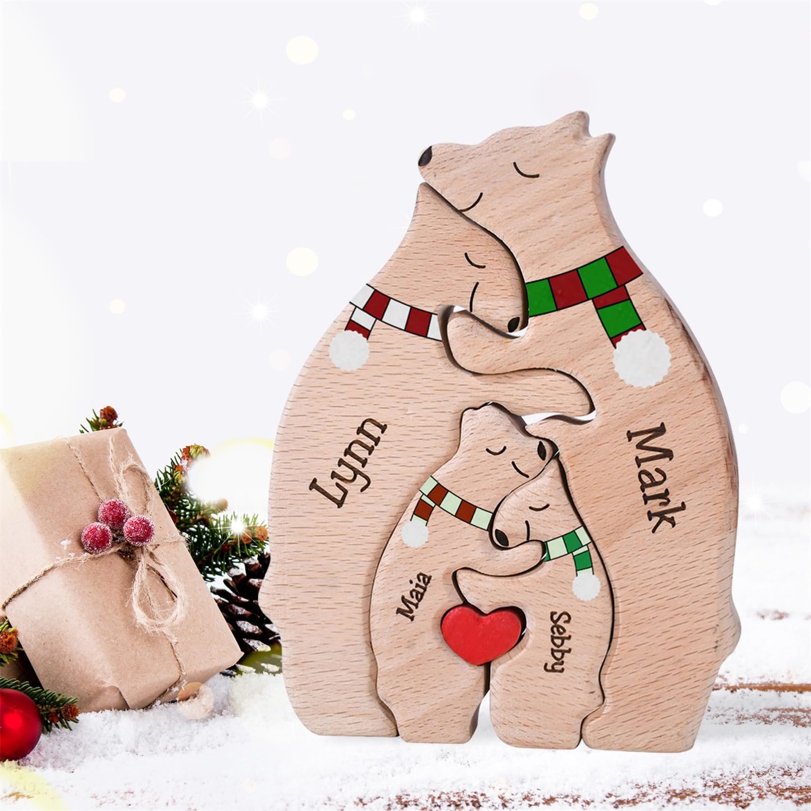 Personalized Family Name Puzzle with 2-8 Names Custom Wooden Bear Puzzle with Names Customized Wooden Puzzle Gifts for Christmas (Bear)