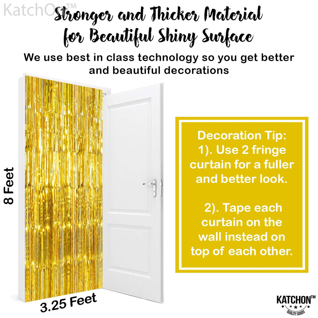 KatchOn, XtraLarge Gold Streamers Backdrop - 3.2x8 Feet, 2 Pcs | Gold Fringe Backdrop Curtain for Ramadan Decorations for Home, Casino, 50th Birthday Decoration | Graduation Decorations 2026