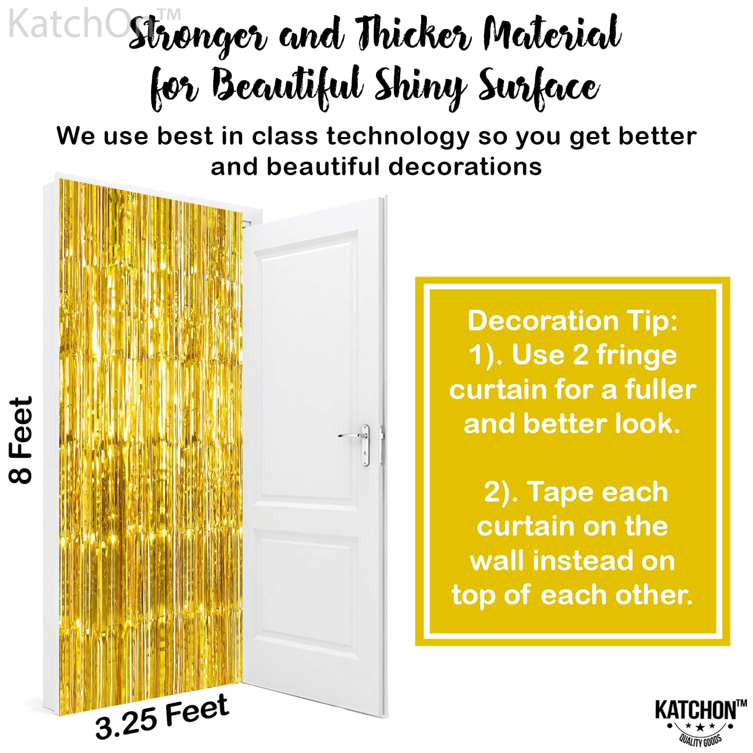 KatchOn, XtraLarge Gold Streamers Backdrop - 3.2x8 Feet, 2 Pcs | Gold Fringe Backdrop Curtain for Ramadan Decorations for Home, Casino, 50th Birthday Decoration | Graduation Decorations 2026
