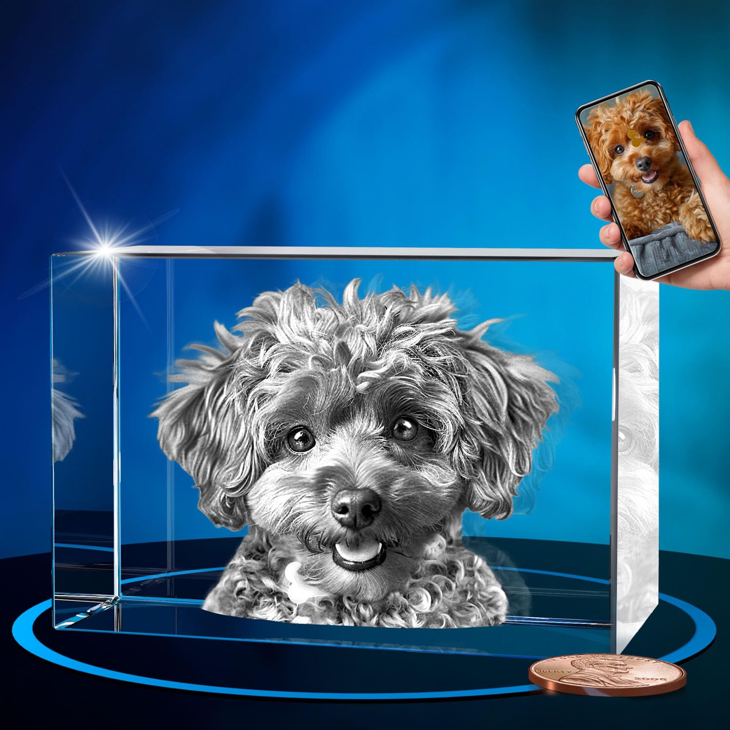 ArtPix 3D Crystal Photo, Personalized Dog Memorial Gifts with Your Own Photo for Dog Lovers, Pet Owners, 3D Laser Etched Picture, Engraved Crystal in Memory of Dog, Customized Gifts
