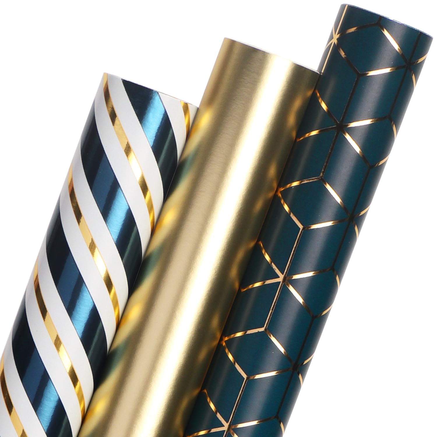 Ribbli Birthday Wrapping Paper Iridescent Gift Wrapping Paper Mini Roll, 3 Rolls Happy Birthday Polka Dots Stripes Printed Assortment - 17 inch x 120 inch(10feet) Per Roll