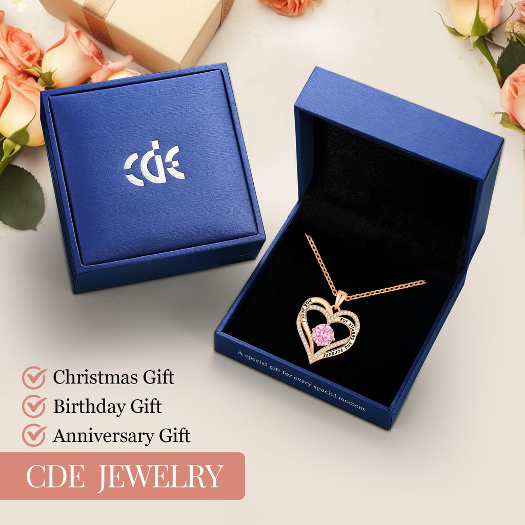 CDE Forever Love Heart Necklaces for Women, Wedding Anniversary, Valentine's，Birthday Mothers Christmas Day Gifts for Mom, Mother, Wife, S925 Silver Jewelry with Birthstone Pendant