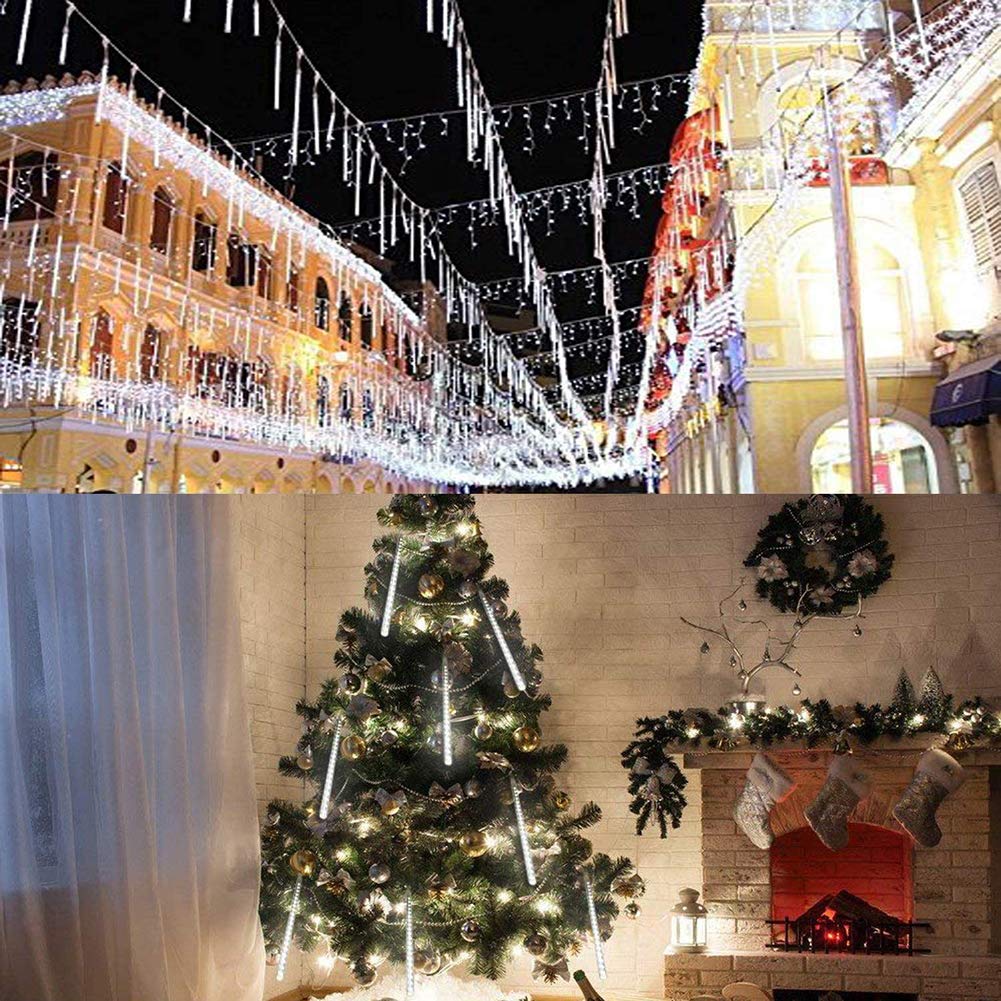 Weepong Halloween Lights Outdoor, Meteor Shower Christmas Lights for Halloween Decorations, 8 Tube 192 LED Snow Falling Rain Icicle String Light for Xmas Christmas Decor Tree Party, UL Plug Green