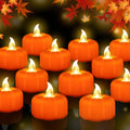 CESOF Pumpkin Tea Lights Fall Decorations, 12 Pack LED Orange Pumpkin Lights Flameless Candles Battery Operated, Halloween Thanksgiving Flickering Tealight Candle for Home Table Indoor Party Decor