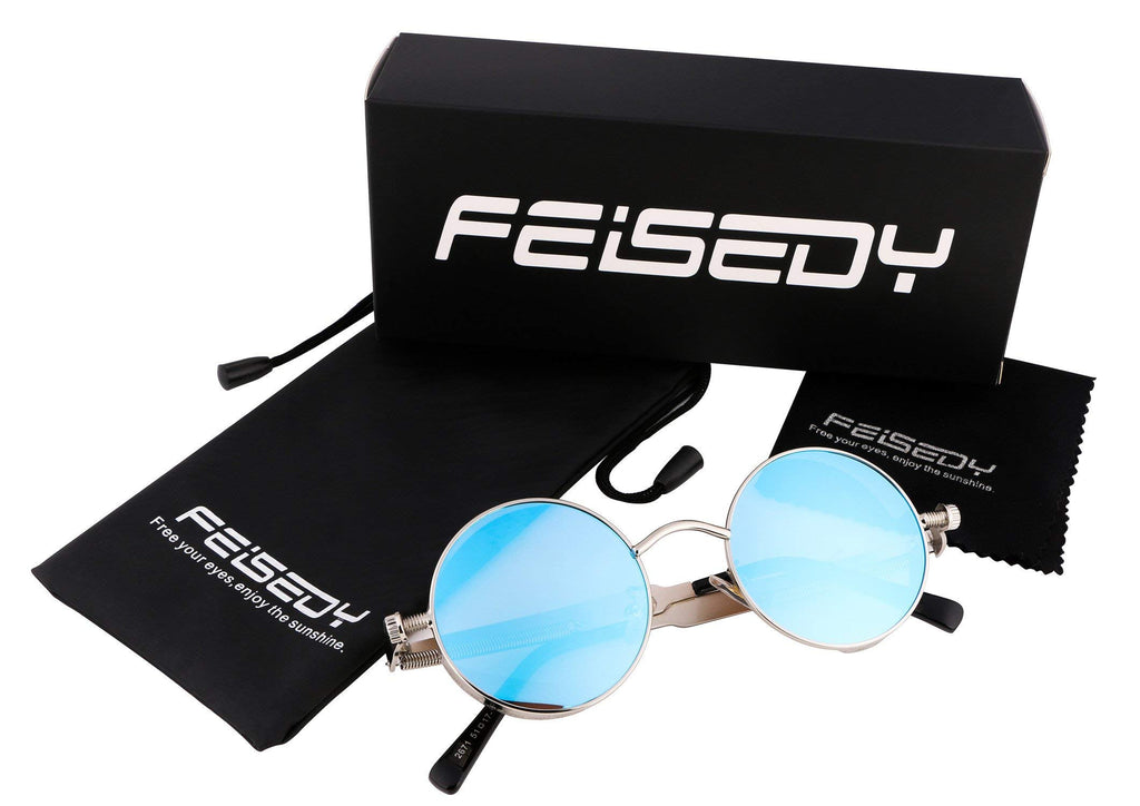 FEISEDY Retro Gothic Steampunk Sunglasses Round Metal Frame Punk Circle Inspired Shade Men B1857