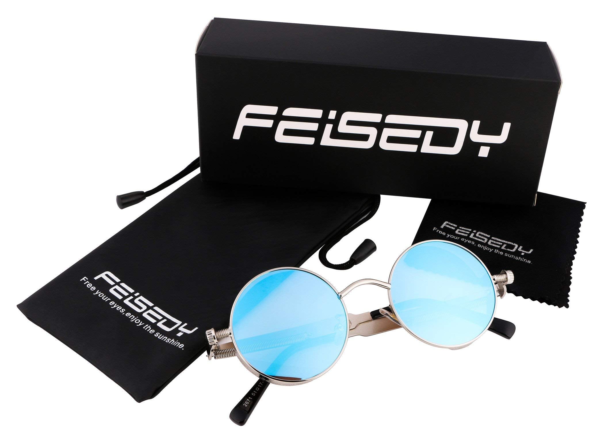 FEISEDY Retro Gothic Steampunk Sunglasses Round Metal Frame Punk Circle Inspired Shade Men B1857
