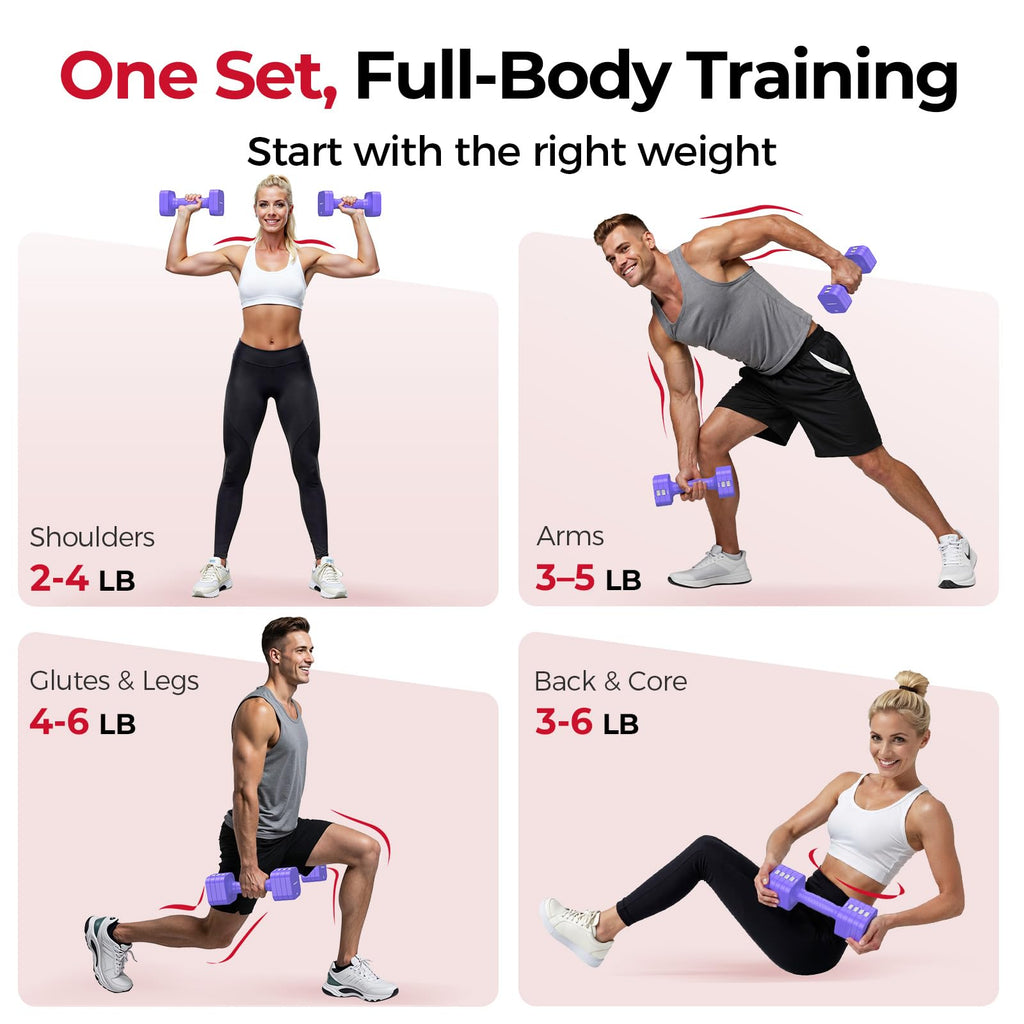 FEIERDUN DB3 5-in-1 Adjustable Dumbbell Set, 6LB/10LB Pair Adjustable Weights for Women at Home, Dual Locking Stable Hand Weights with TPU Soft Handle, Home Gym, Rehab, Pilates, Yoga, Strength Training
