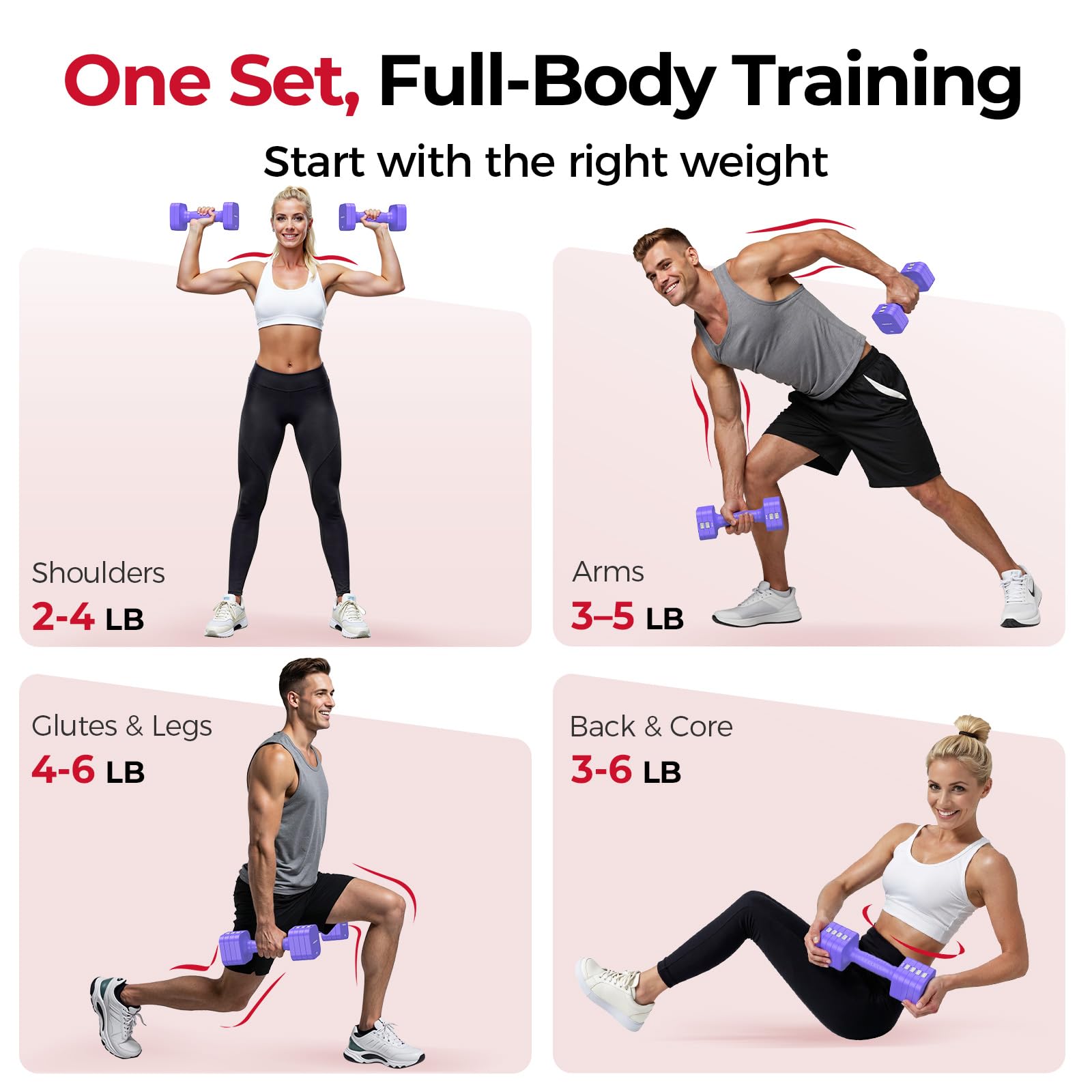 FEIERDUN DB3 5-in-1 Adjustable Dumbbell Set, 6LB/10LB Pair Adjustable Weights for Women at Home, Dual Locking Stable Hand Weights with TPU Soft Handle, Home Gym, Rehab, Pilates, Yoga, Strength Training