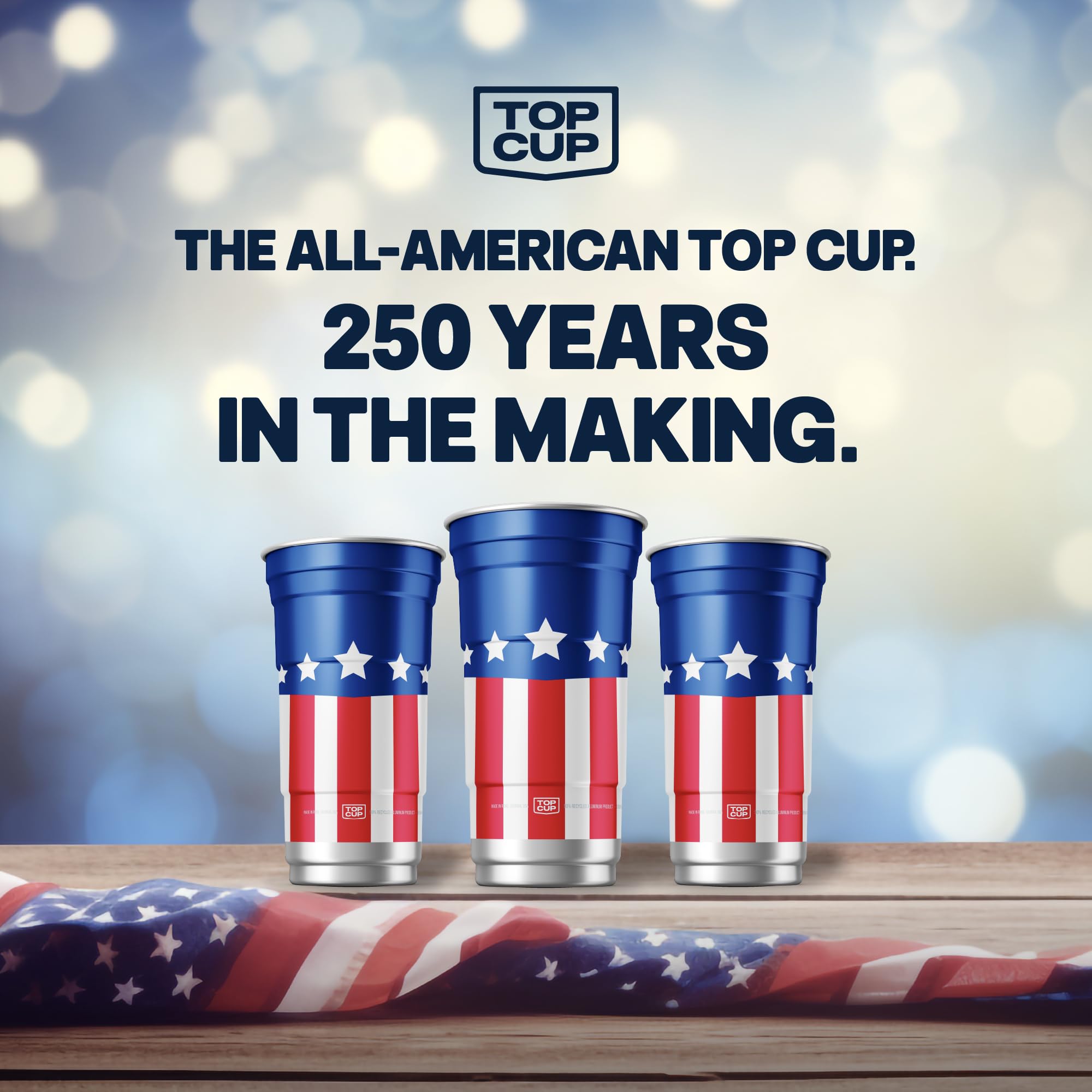 Top Cup America's 250th Birthday 20 oz Reusable Aluminum Party Cups 20 Count | Durable, Reusable & Recyclable, Made in USA