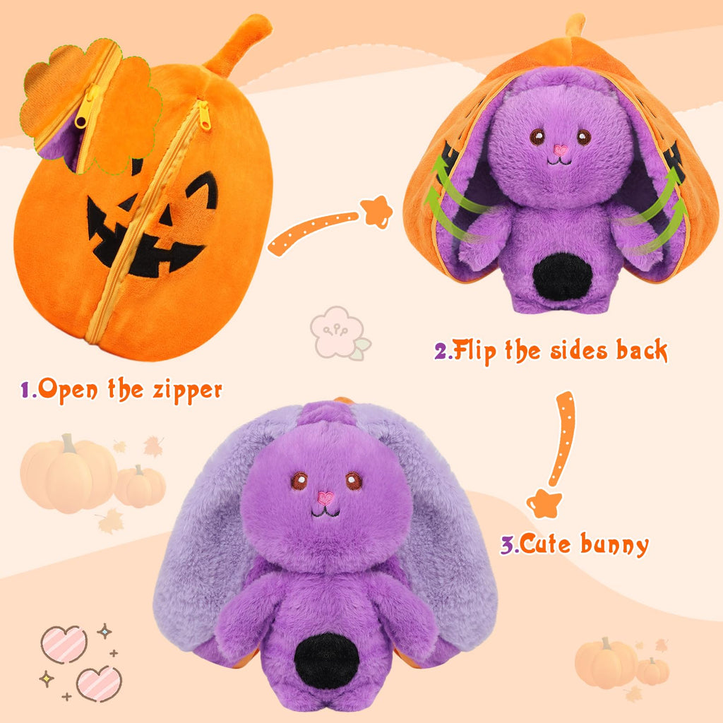 MIAODAM Bunny Stuffed Animal Reversible Cuddle Bunny Stuffed,Strawberry Bunny Transformed Rabbit Plush Zipper,Turns Into Ears Bunnies Plushies Toy Cute Stuffy Doll Easter