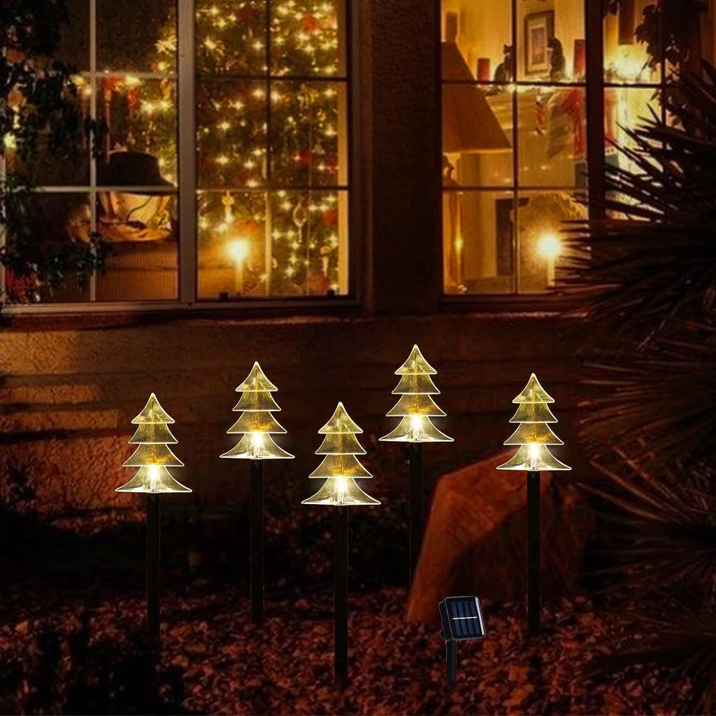 Outdoor Christmas Decorations, Solar Christmas Pathway Lights, Set of 5 Waterproof Landscape LED Lights for Yard Lawn Patio Walkway Decor