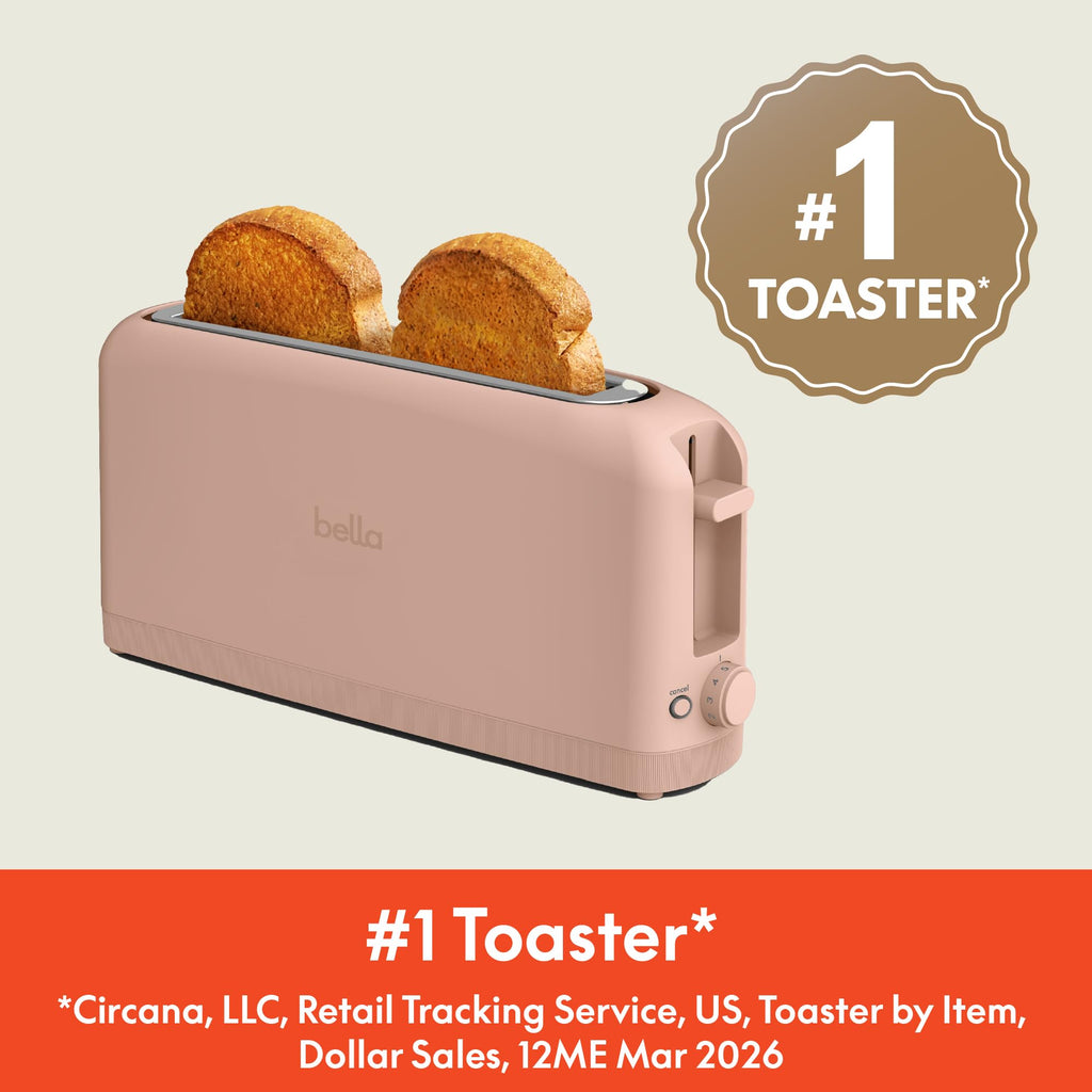 bella 2 Slice Slim Toaster, Fits-anywhere™ Kitchenware, 6 Setting Shade Control with Reheat & Cancel Buttons, Fits Sourdough, 10” Long Slot, Anti Jam & Auto Shutoff, 900 Watt, Surf