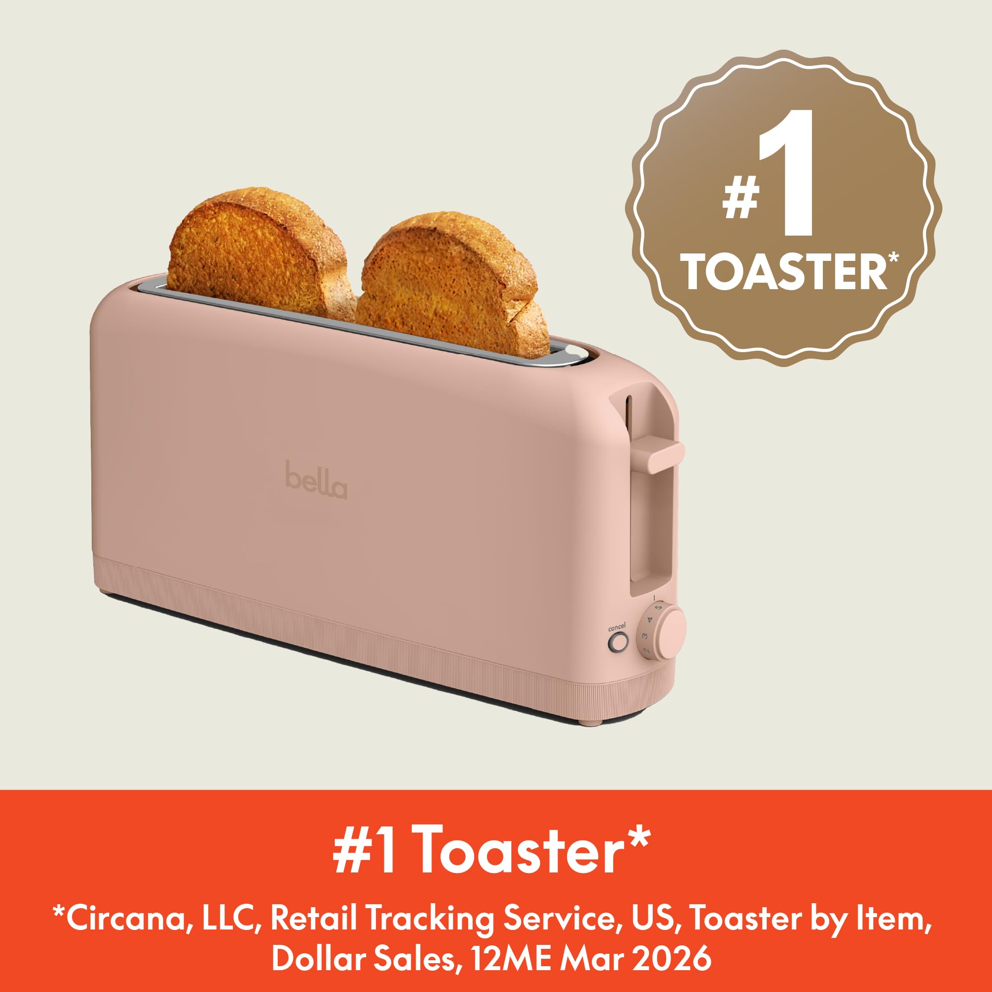 bella 2 Slice Slim Toaster, Fits-anywhere™ Kitchenware, 6 Setting Shade Control with Reheat & Cancel Buttons, Fits Sourdough, 10” Long Slot, Anti Jam & Auto Shutoff, 900 Watt, Surf
