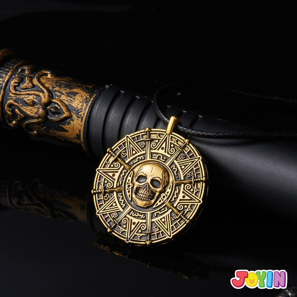 Spooktacular Creations Halloween Pirate Coin Necklace Pirate Skull Necklace Accessories for Men Women Halloween Cosplay, Pirates Costume, Halloween Dress Up Party Favors