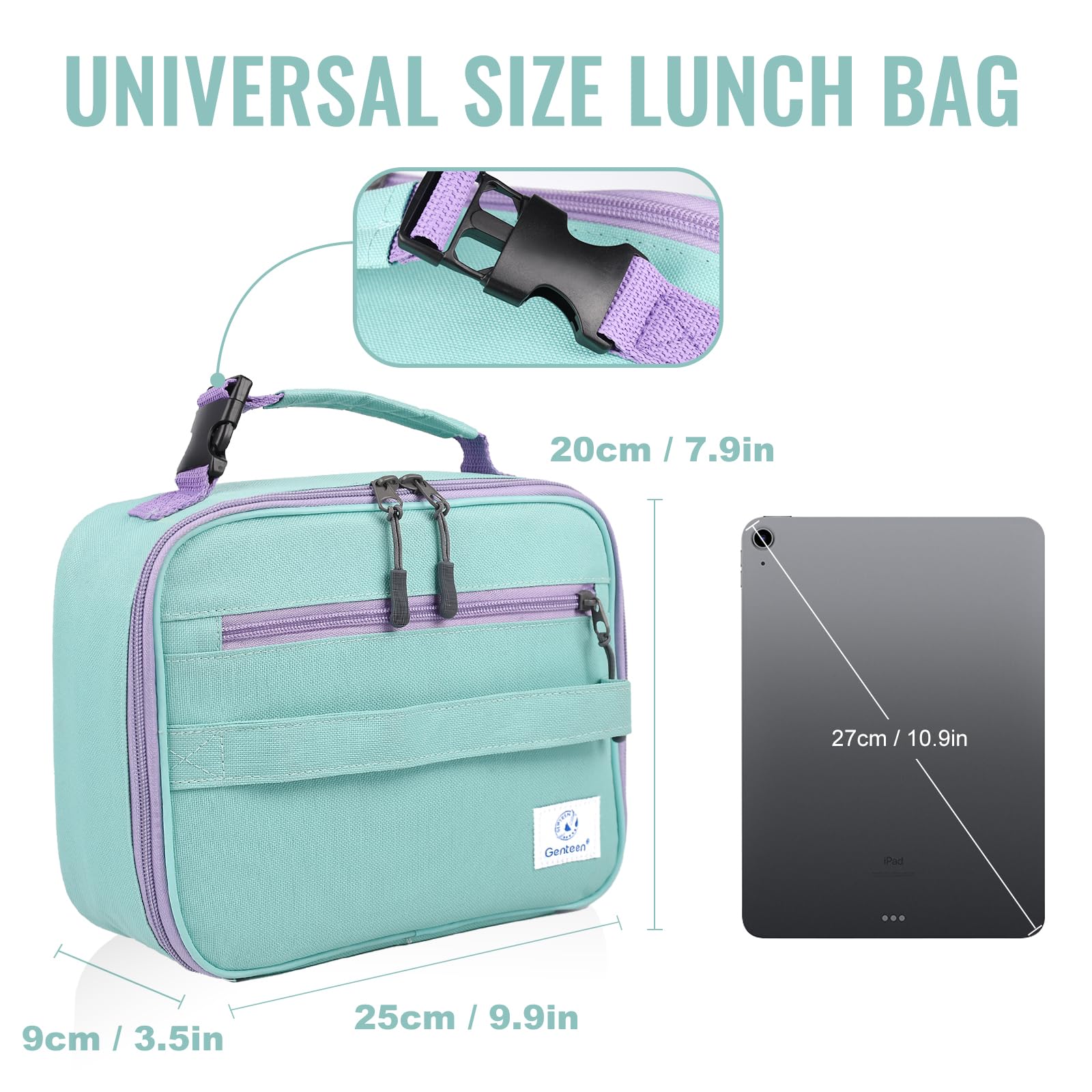 Genteen Lunch Box Kids, Insulated Lunch Bag Kids Boys Girls Back to School, Soft Lunch Box for Men Reusable Lunchbox for Office,Outdoor,School (Black)