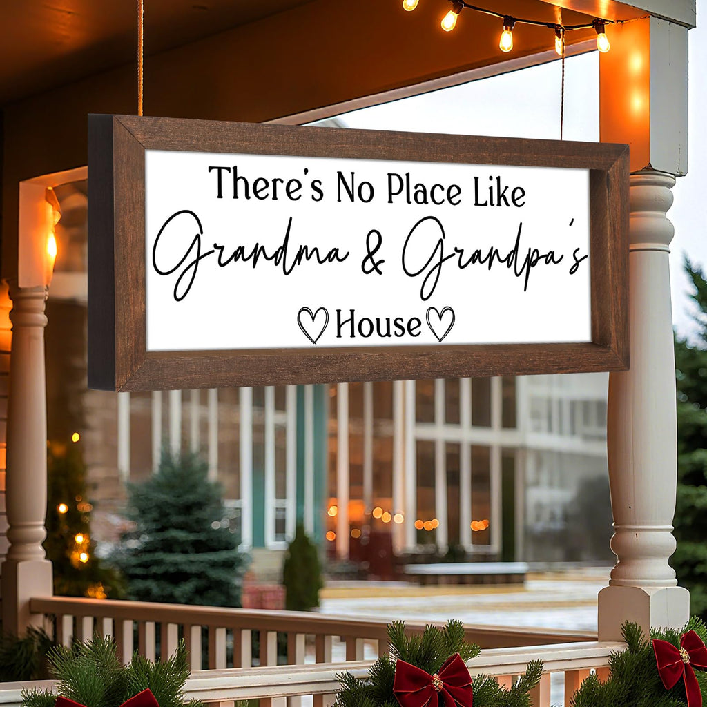Yousoontic Grandparents Gift from Grandkids There's No Place Like Grandma & Grandpa's House Wooden Sign Farmhouse Home Decor for Birthday Christmas Thanksgiving Gift(Dark Brown,11.8 Inch)