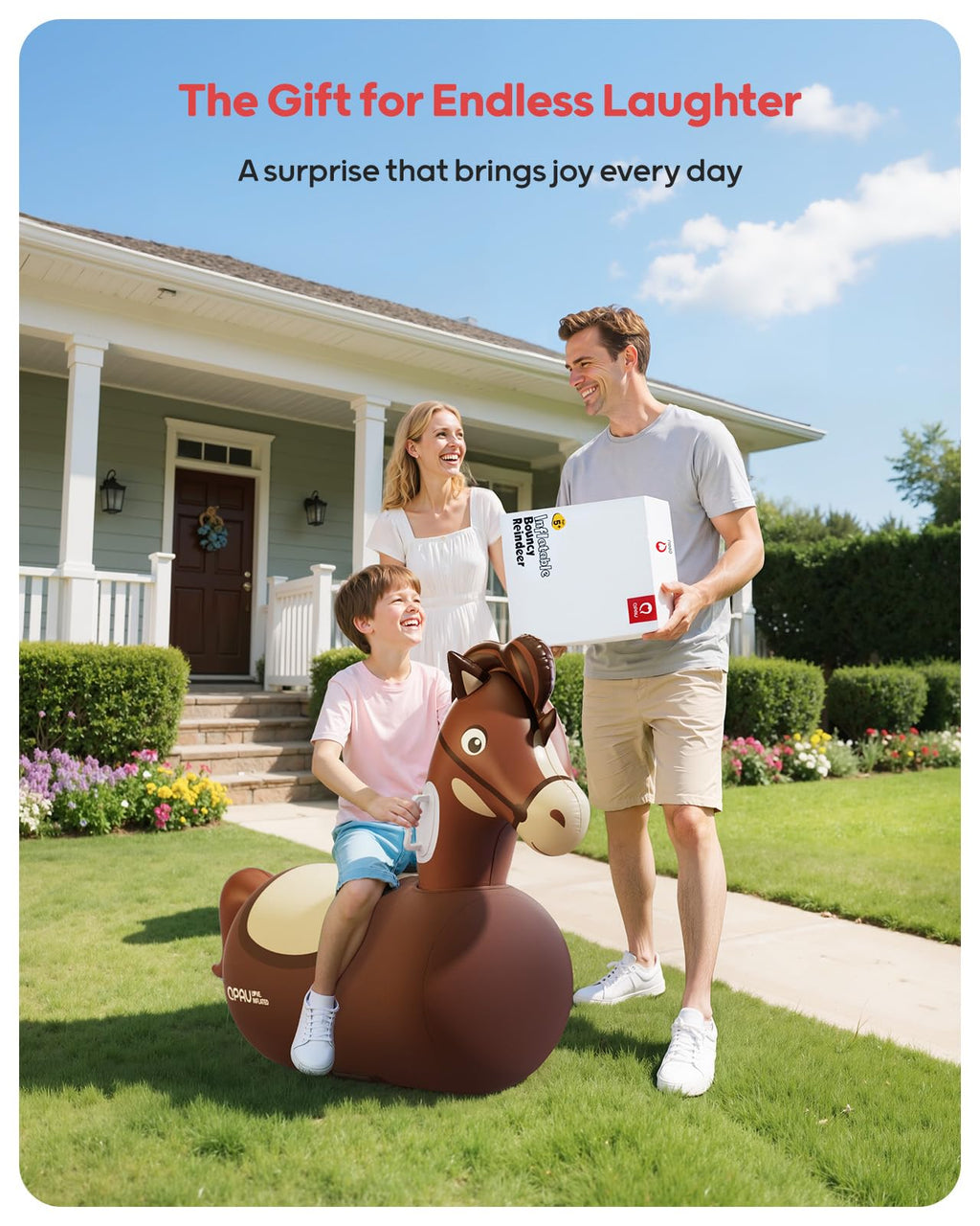 QPAU Inflatable Bouncy Dinosaur Toys 2 PCS with Hand Pump, Heavy Duty Giant Bouncy Pal, 220lbs Load Capacity, Ride On Bouncy Animal Hopper Toy, Indoor Outdoor Bouncers for Kids Girls Boys Ages 5+