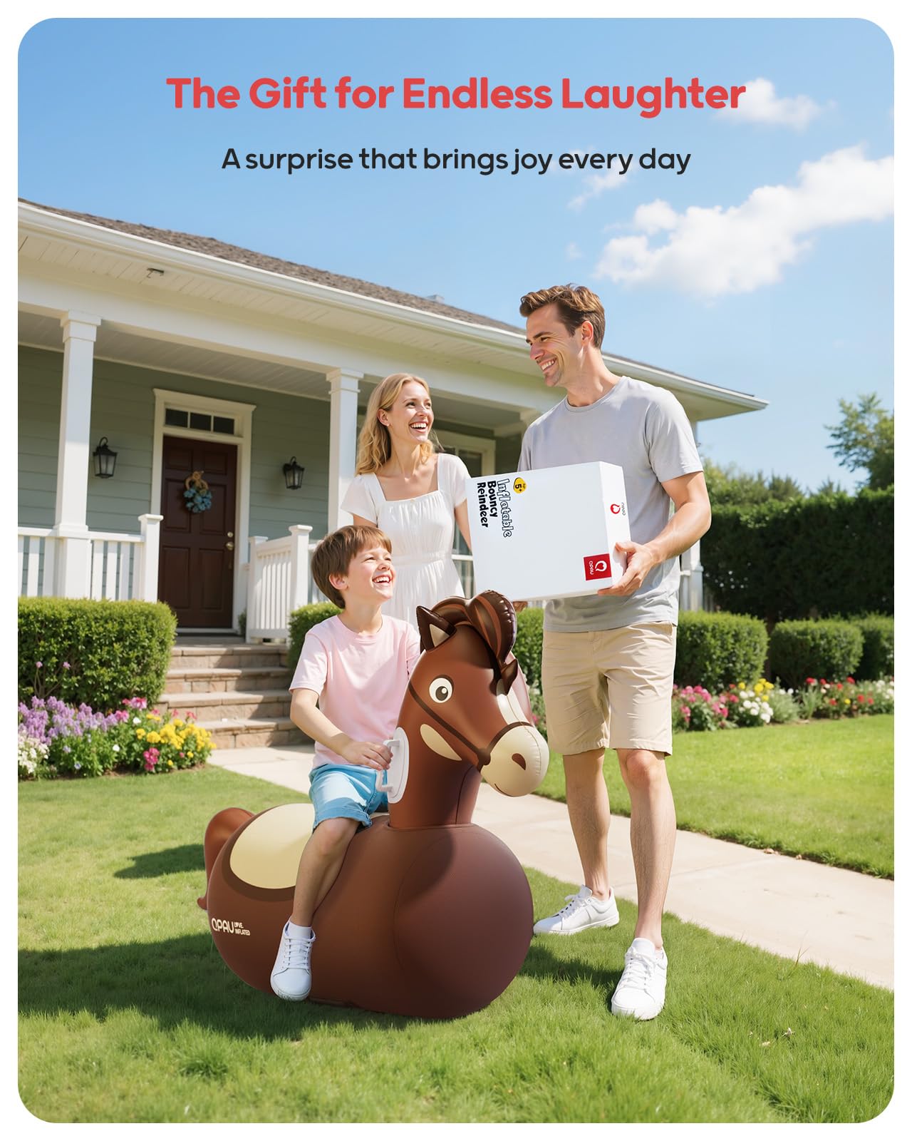 QPAU Inflatable Bouncy Dinosaur Toys 2 PCS with Hand Pump, Heavy Duty Giant Bouncy Pal, 220lbs Load Capacity, Ride On Bouncy Animal Hopper Toy, Indoor Outdoor Bouncers for Kids Girls Boys Ages 5+