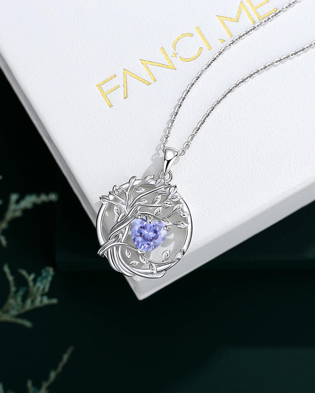 FANCIME Tree of life Birthstone necklace Sterling Silver Pendant Birthstone Necklace Gemstone Anniversary Birthday Jewelry Mothers Day Gifts for Mom Her Wife