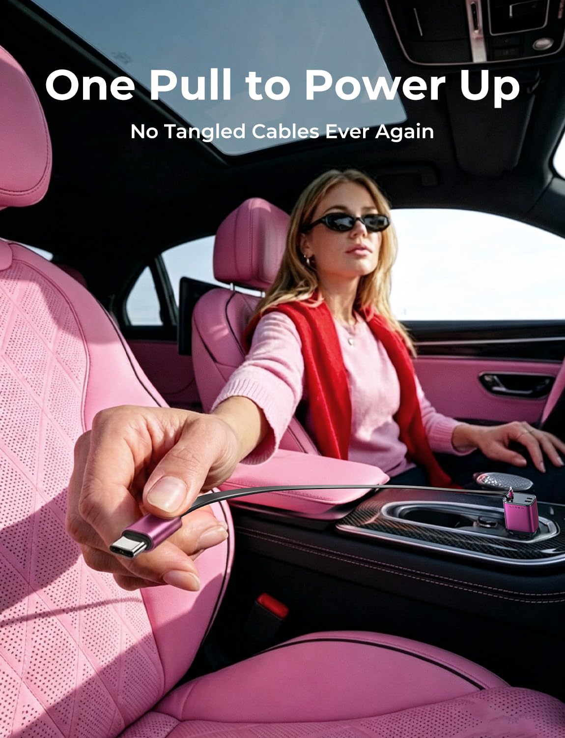 LISEN Retractable Car Charger, 84W Car Charger USB C Fast Charger Adapter for iPhone, Car Accessories for Men Women, Gifts for Fathers Day for Men Dad Husband, for iPhone 17 16 15 14 13 12 11 Samsung