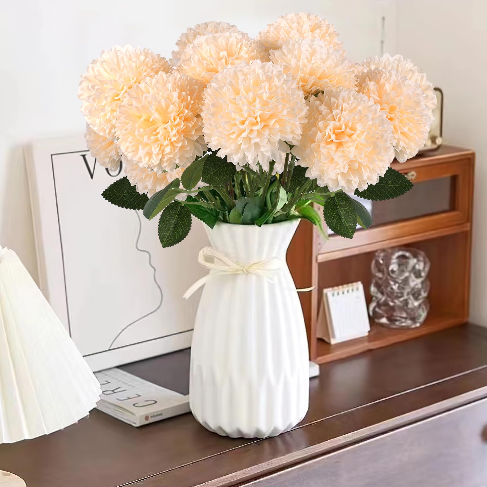 Hananona 12 Pcs Artificial Chrysanthemums Flowers Patriotic Flower, 4th of July Fake Mums Flowers Silk for Home Decor Indoor Memorial Day Table Centerpiece Vase not Included (12, Red, White, Blue)
